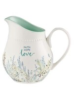 Faith Hope Love White Ceramic Pitcher