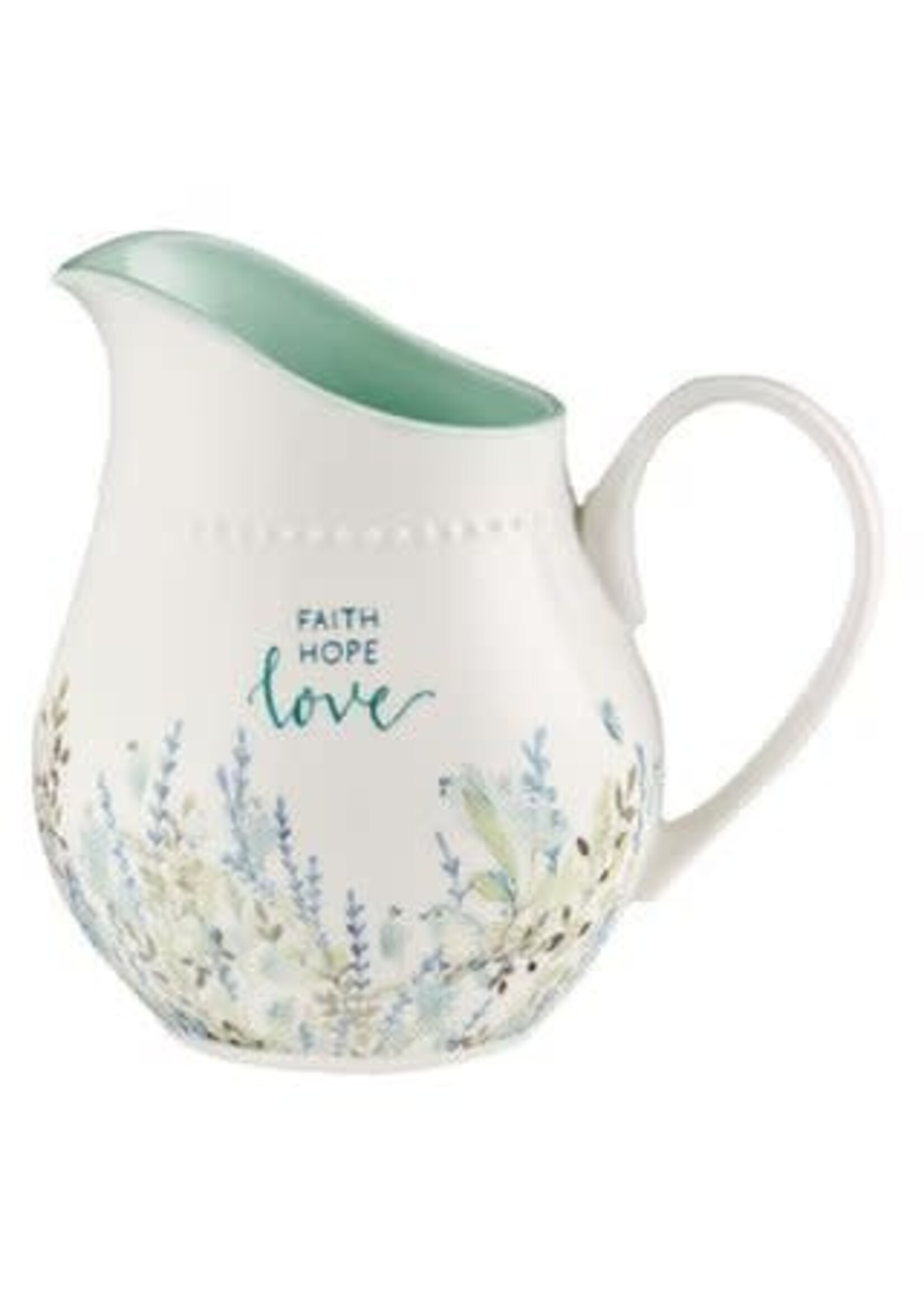 Faith Hope Love White Ceramic Pitcher