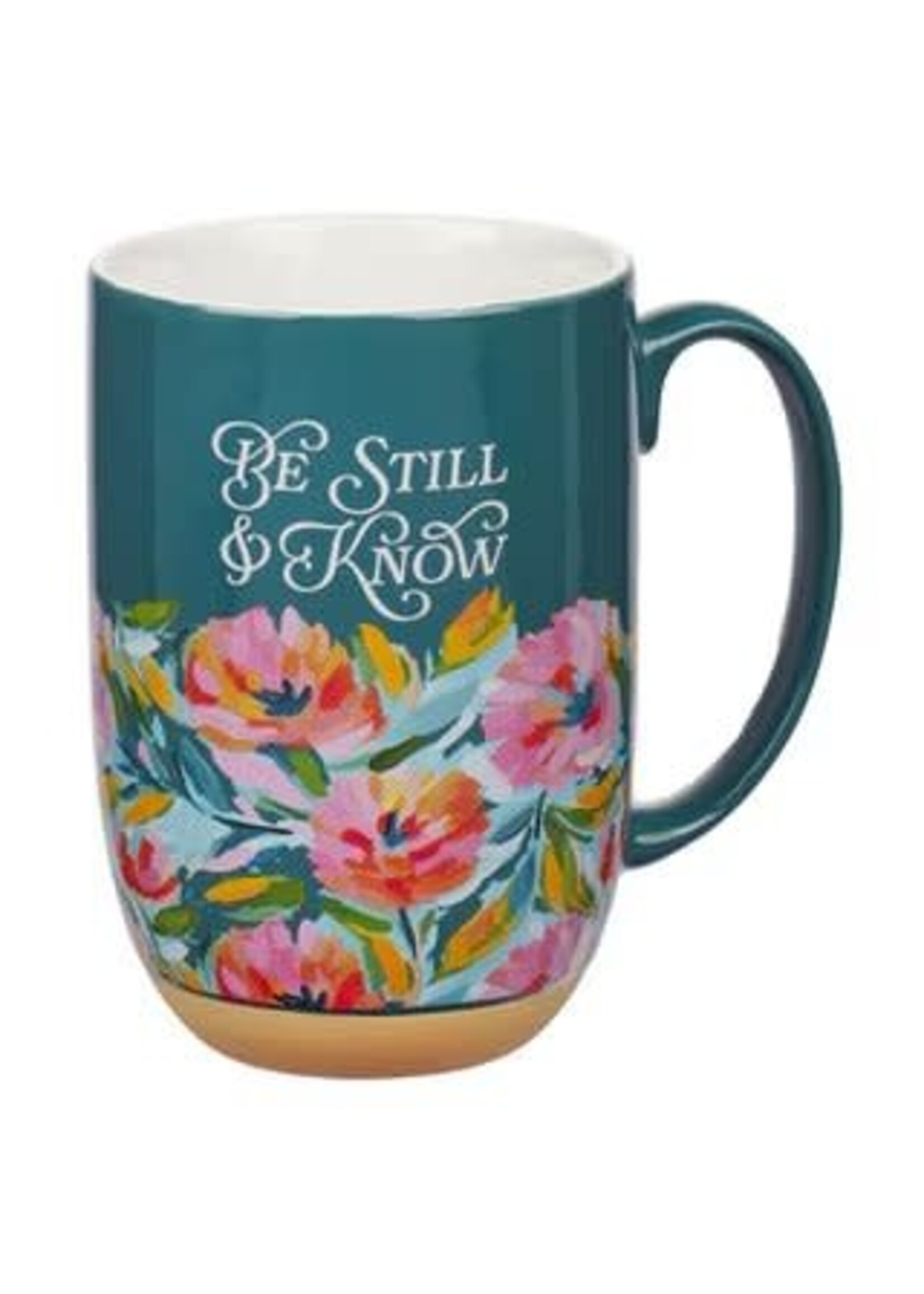 Be Still Teal Watercolor Floral Exposed Clay Base Ceramic Mug - Psalm 46:10