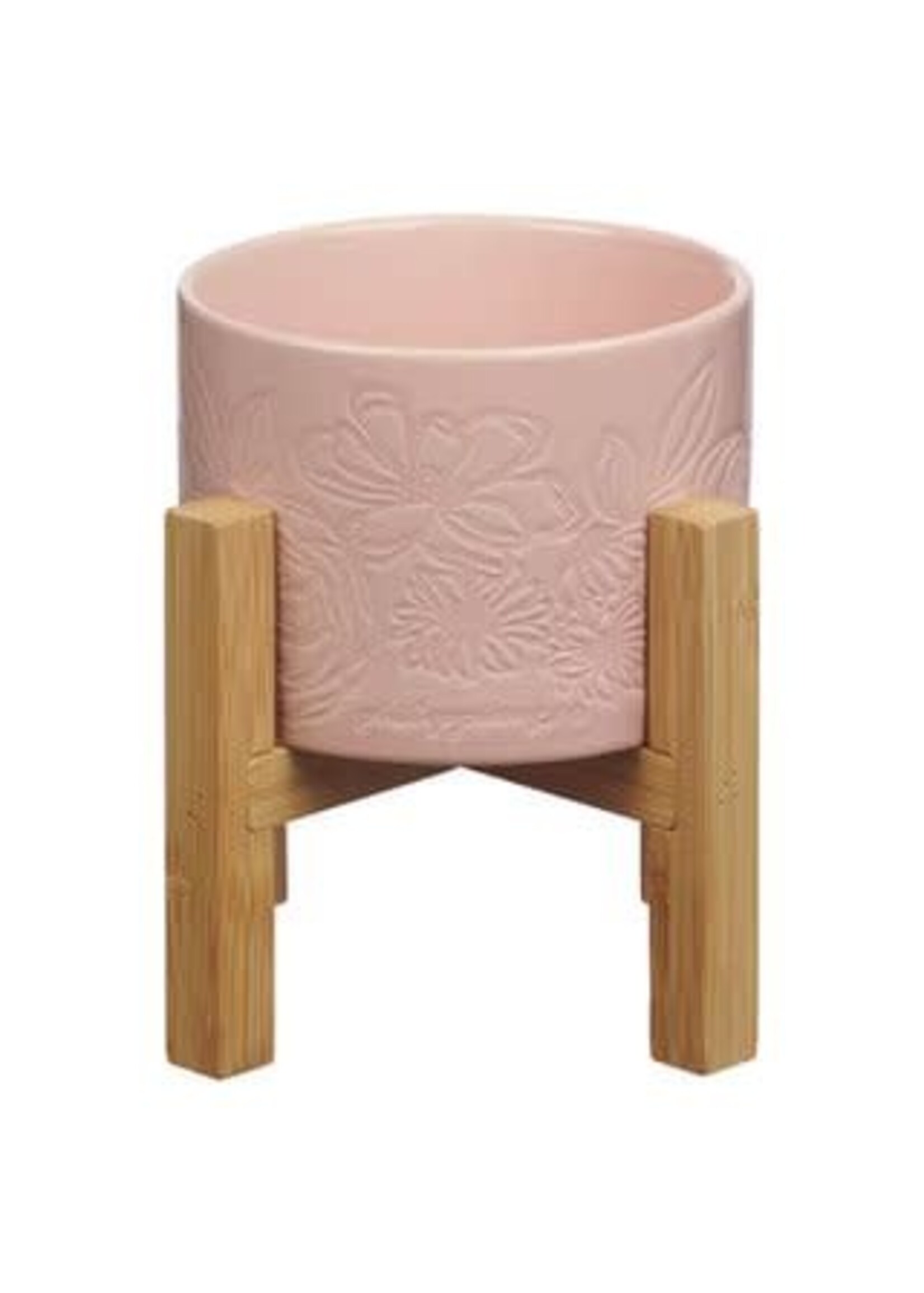 Sophia Pink Planter Pot and Bamboo Stand