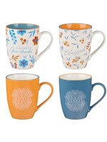 Give Thanks Blue and Orange Ceramic Mug Set - 1 Thessalonians 5:18