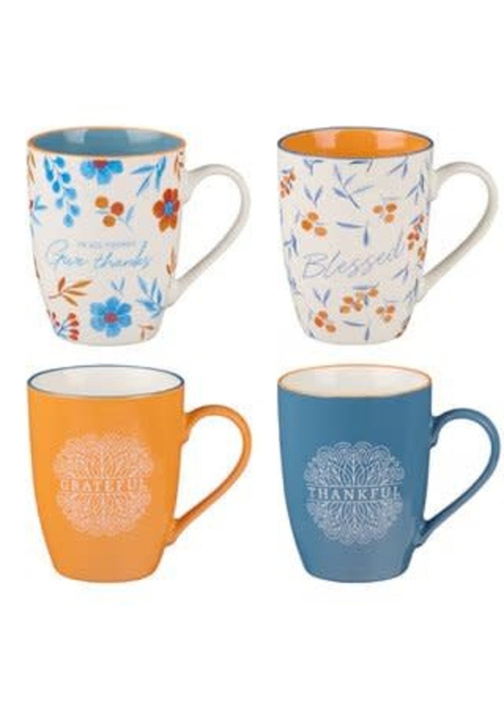 Give Thanks Blue and Orange Ceramic Mug Set - 1 Thessalonians 5:18