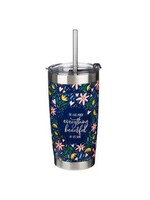 Everything Beautiful Stainless Steel Travel Mug with Reusable Stainless Steel Straw - Ecclesiastes 3:11
