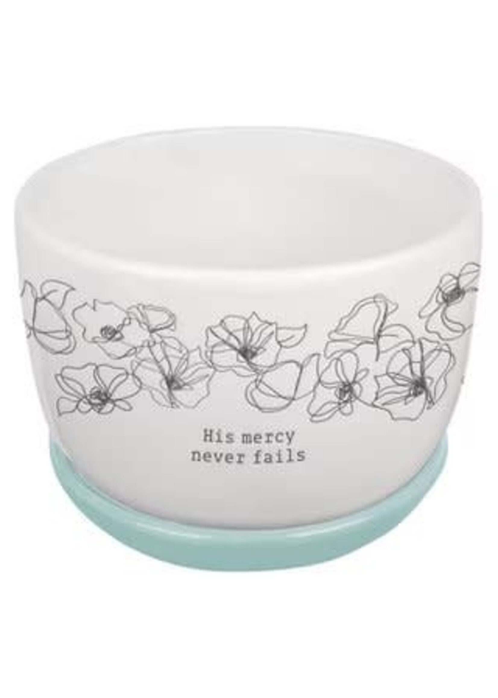 Mercy White and Light Blue Planter Pot with Saucer