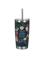 Trust Indigo Blue Floral Stainless Steel Travel Tumbler with Stainless Steel Straw - Proverbs 3:5