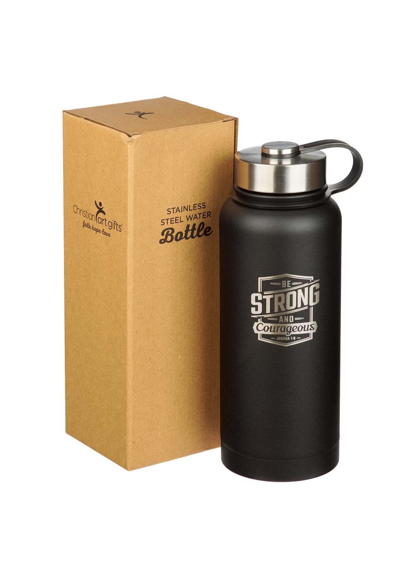 Strong and Courageous Black Stainless Steel Water Bottle - Joshua 1:9