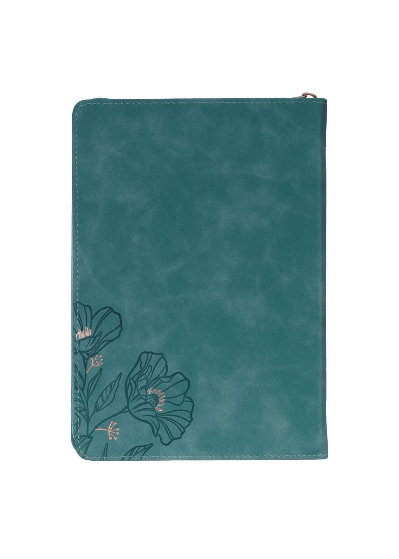 Through Christ Teal Faux Leather Journal with Zippered Closure - Philippians 4:13