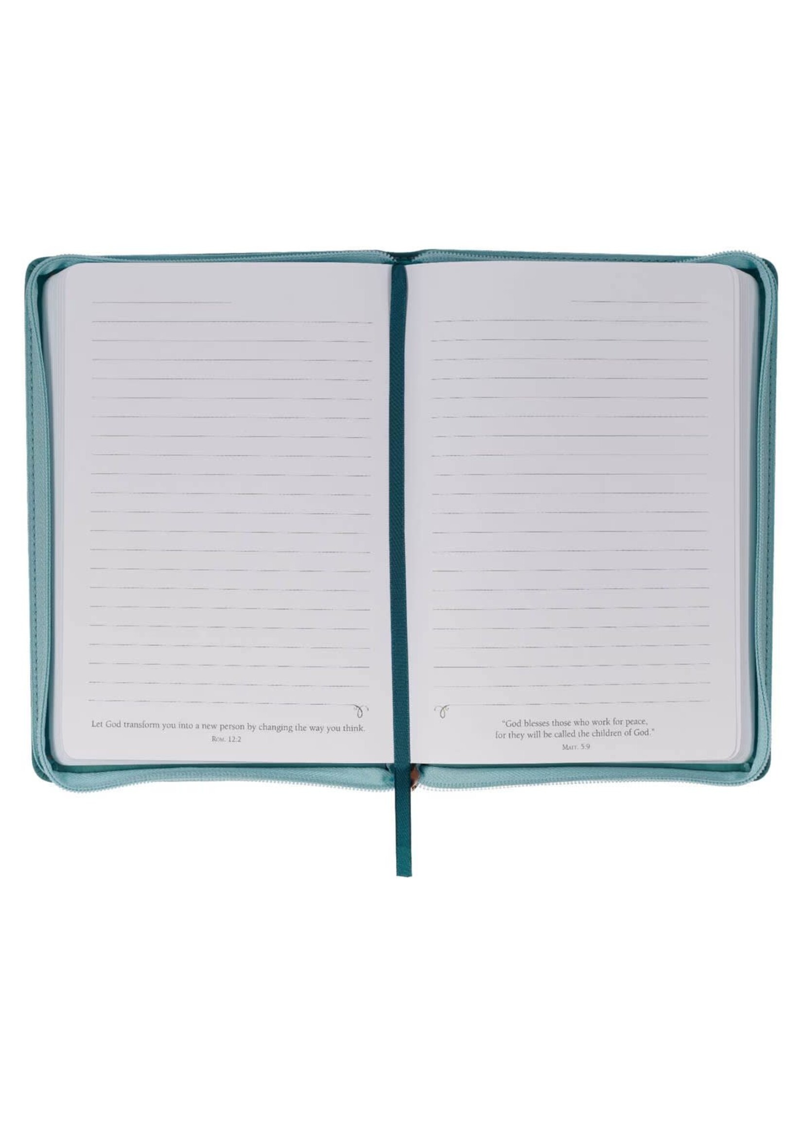 Through Christ Teal Faux Leather Journal with Zippered Closure - Philippians 4:13