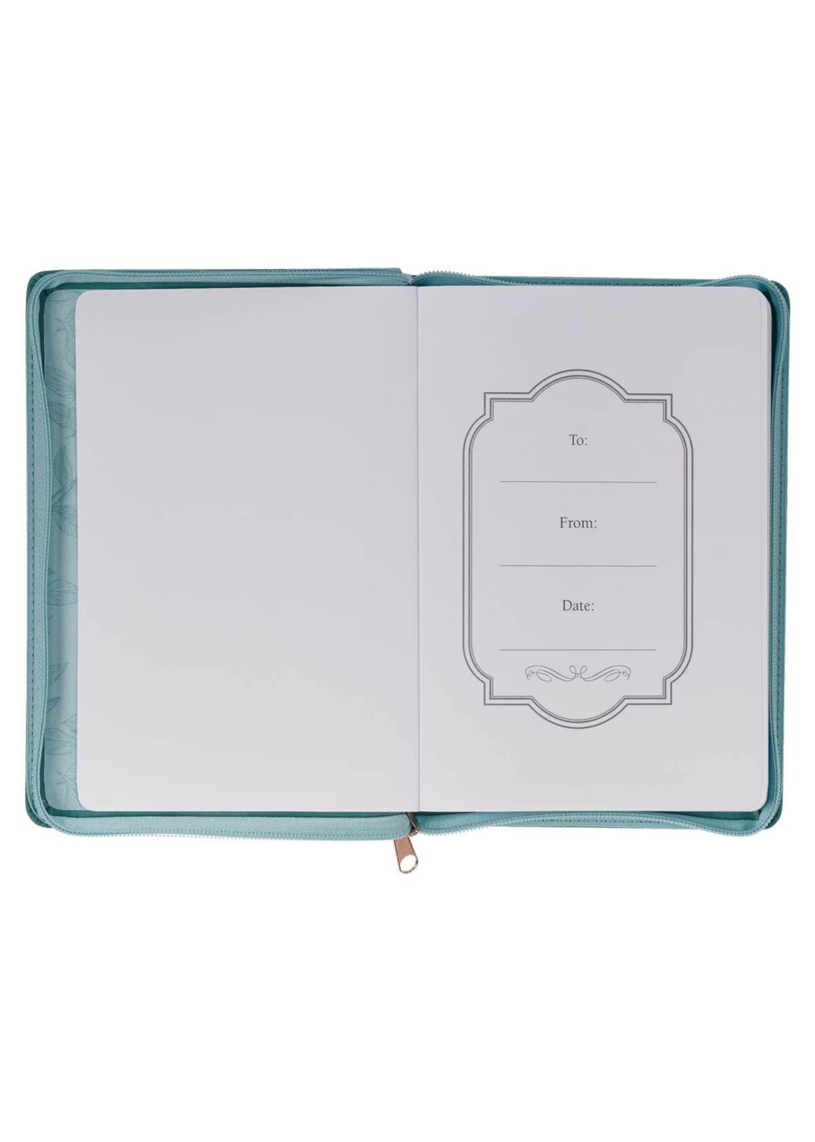 Through Christ Teal Faux Leather Journal with Zippered Closure - Philippians 4:13