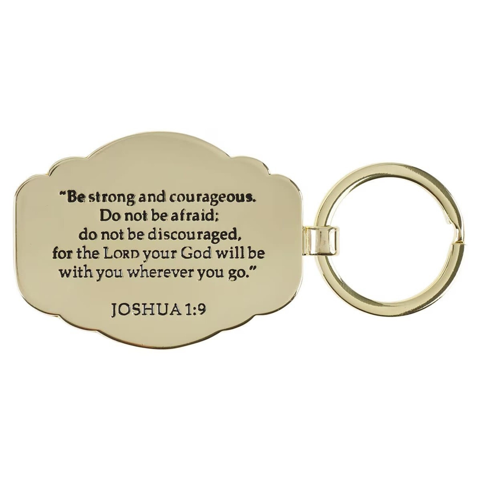 Strong and Courageous Blue Metal Keychain - Joshua 1:9