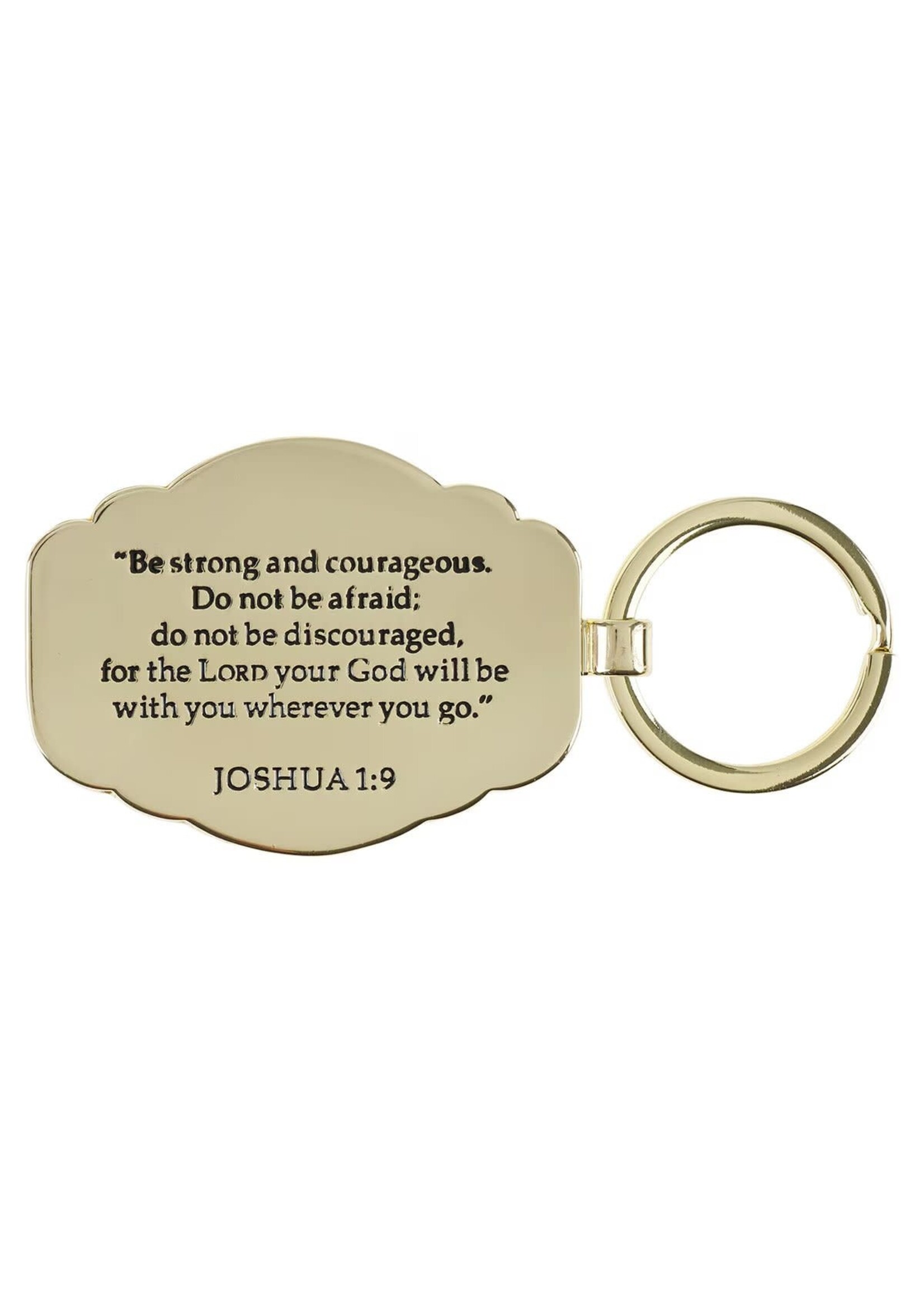 Strong and Courageous Blue Metal Keychain - Joshua 1:9