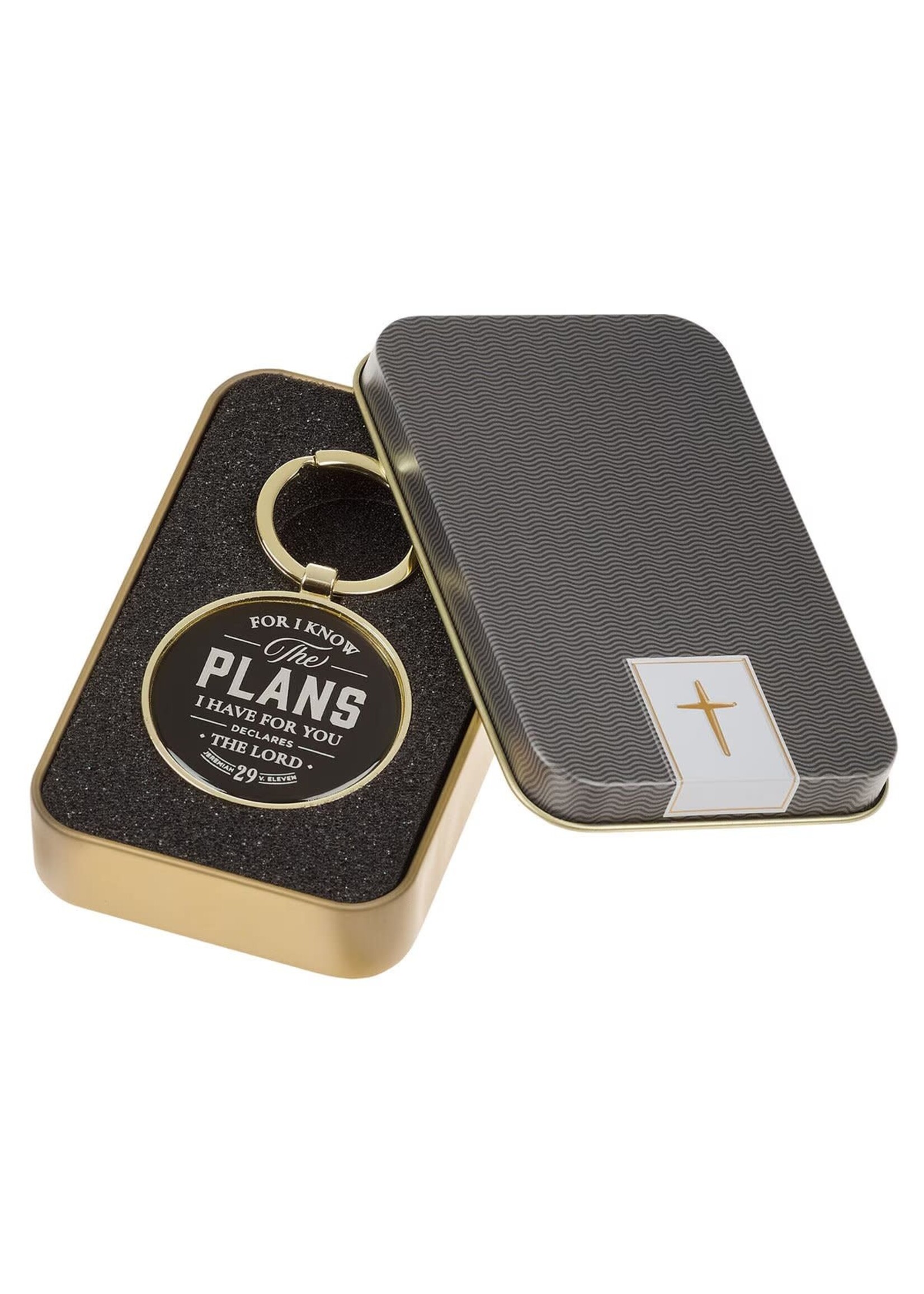 Plans Black Metal Keychain in Gift Tin - Jeremiah 29:11