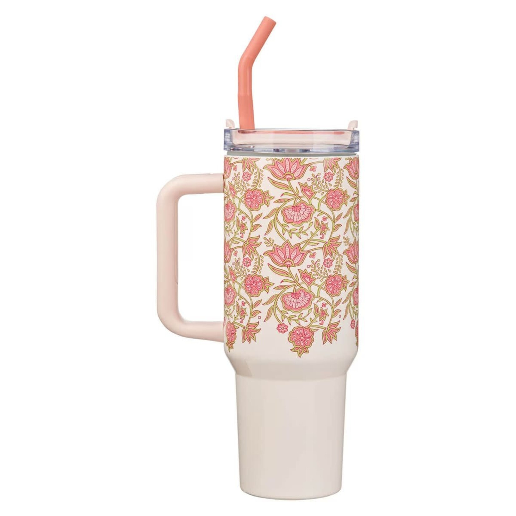 Be Still and Know Pink Spring Floral 40 Oz Tumbler with Straw - Psalm 46:10