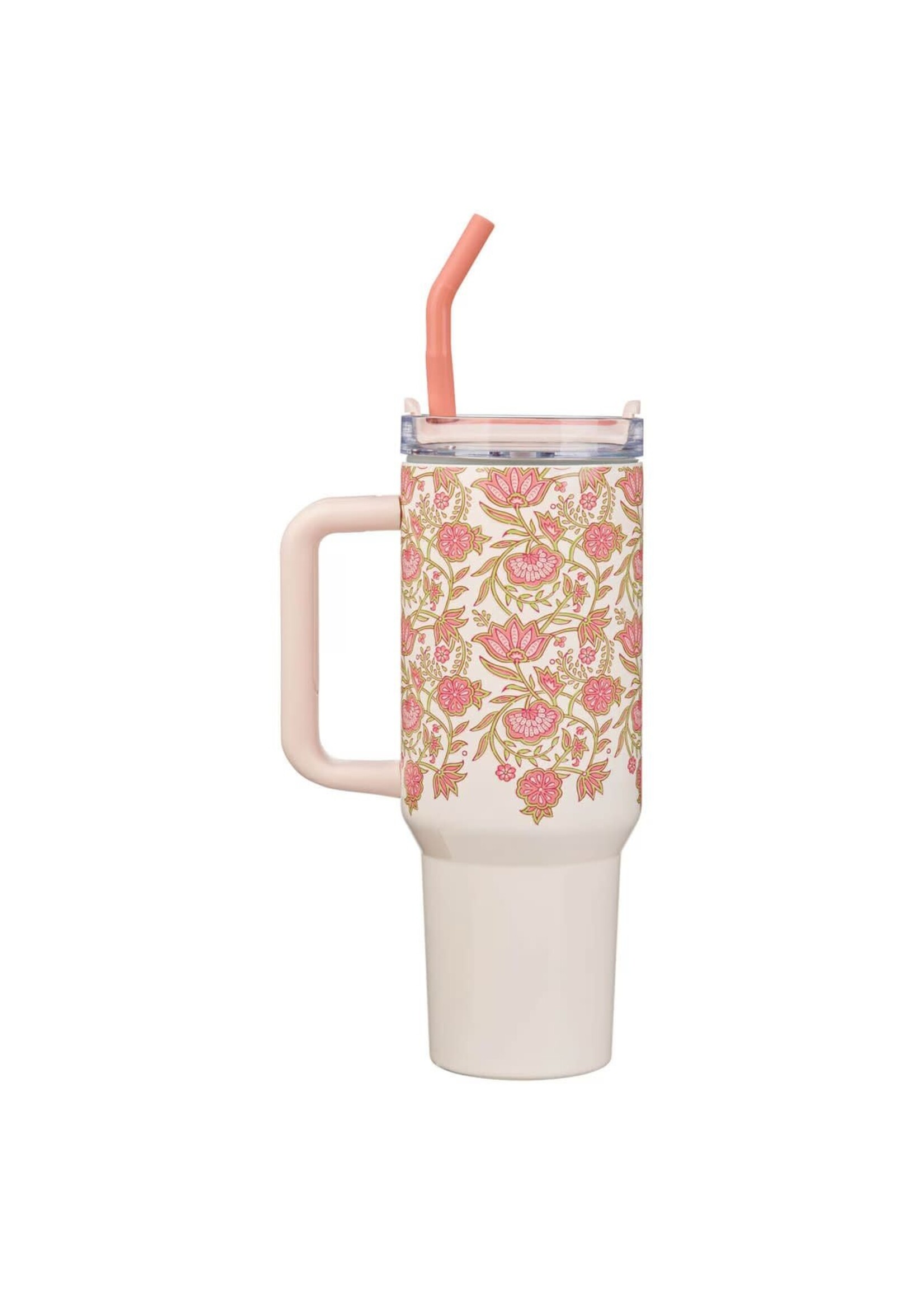 Be Still and Know Pink Spring Floral 40 Oz Tumbler with Straw - Psalm 46:10