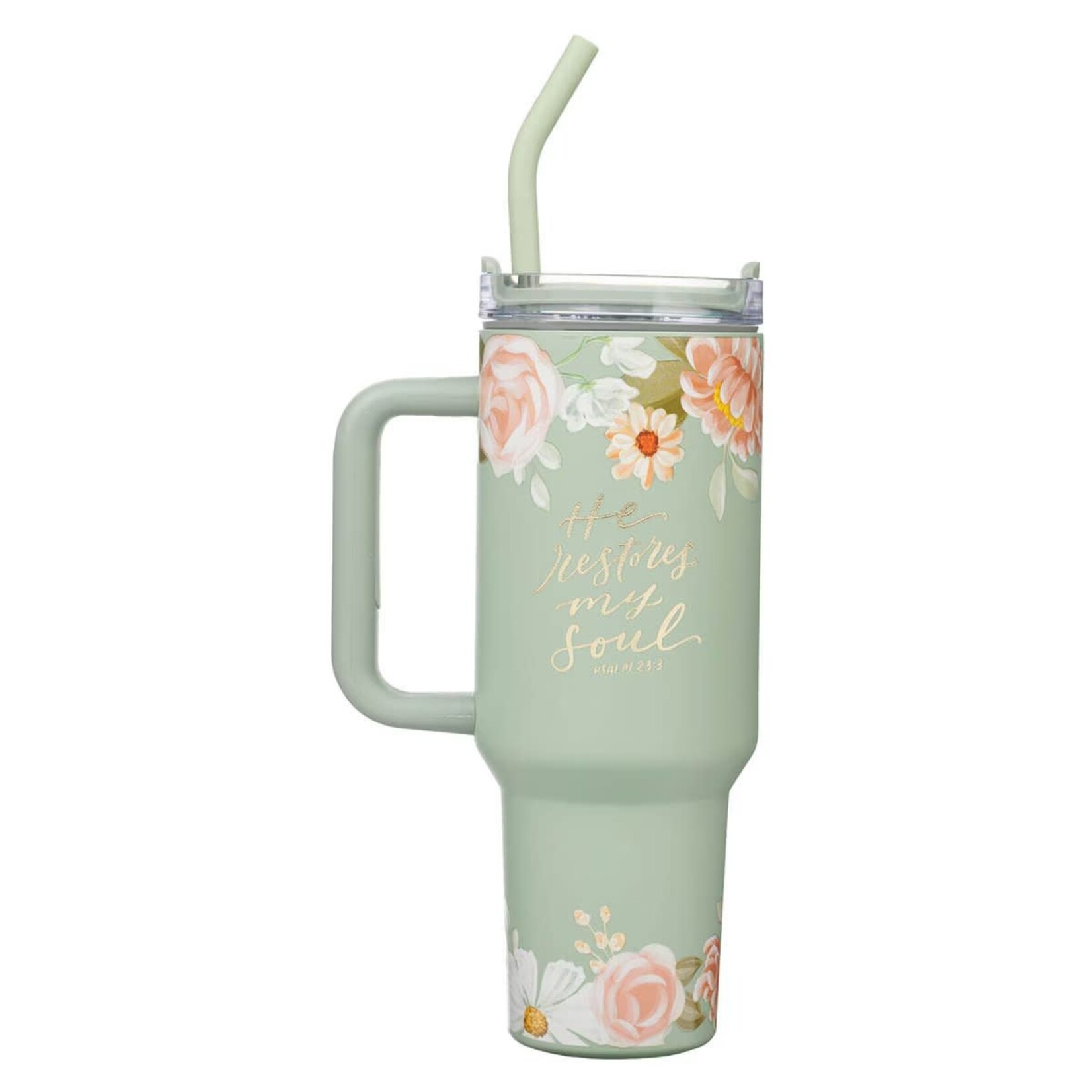 He Restores My Soul 40 oz Stainless Steel Tumbler with Straw - Psalm 23:3