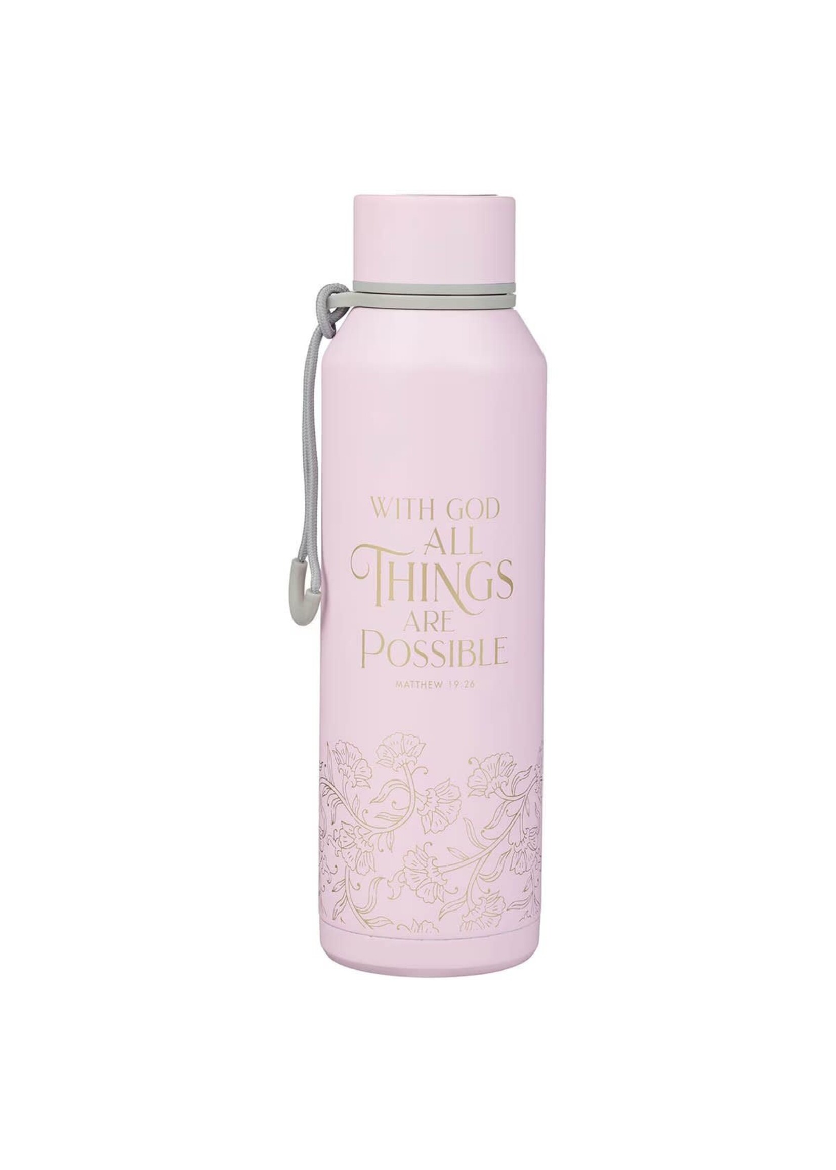 Things Are Possible Pink Stainless Steel Water Bottle - Matthew 19:26