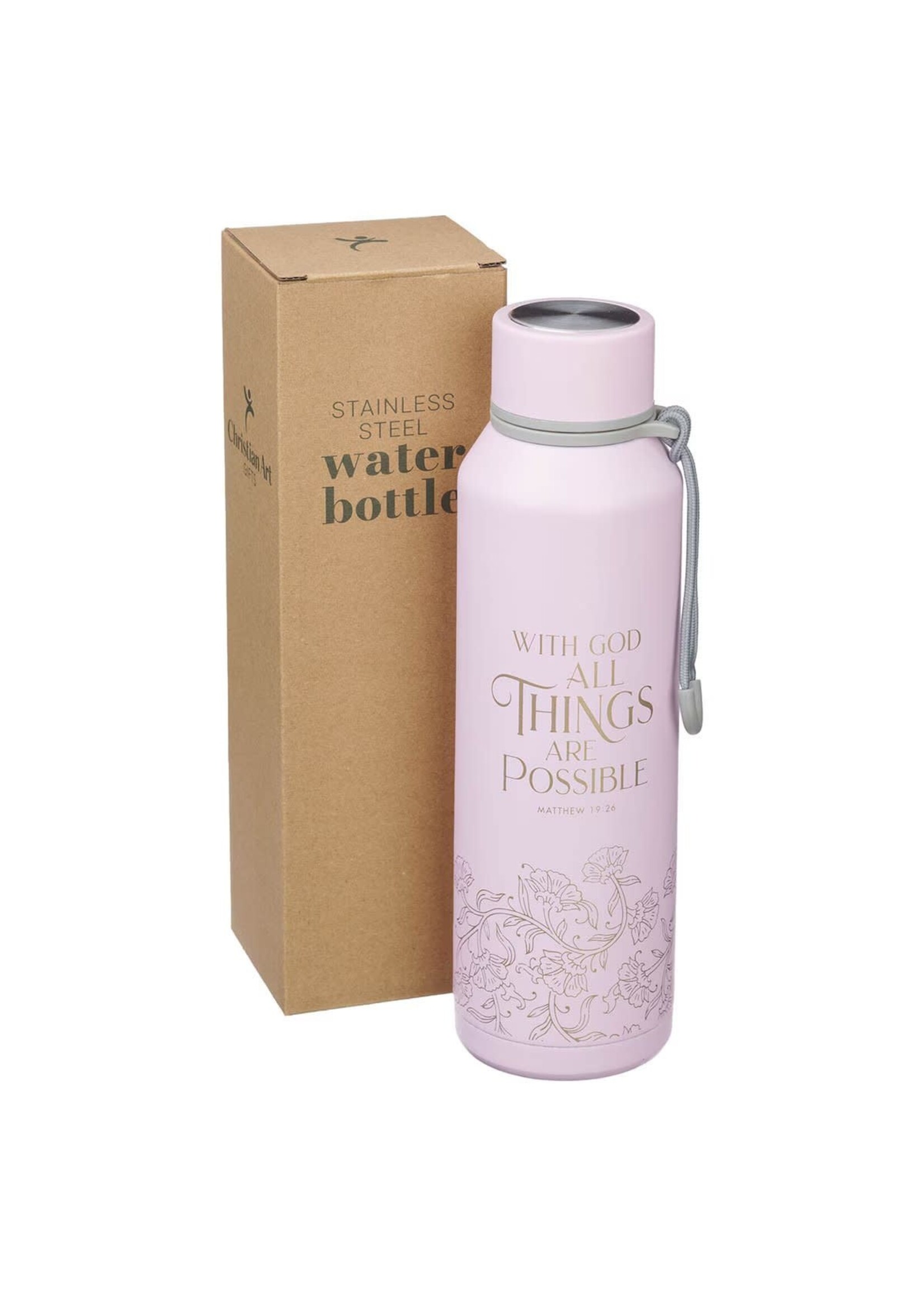 Things Are Possible Pink Stainless Steel Water Bottle - Matthew 19:26