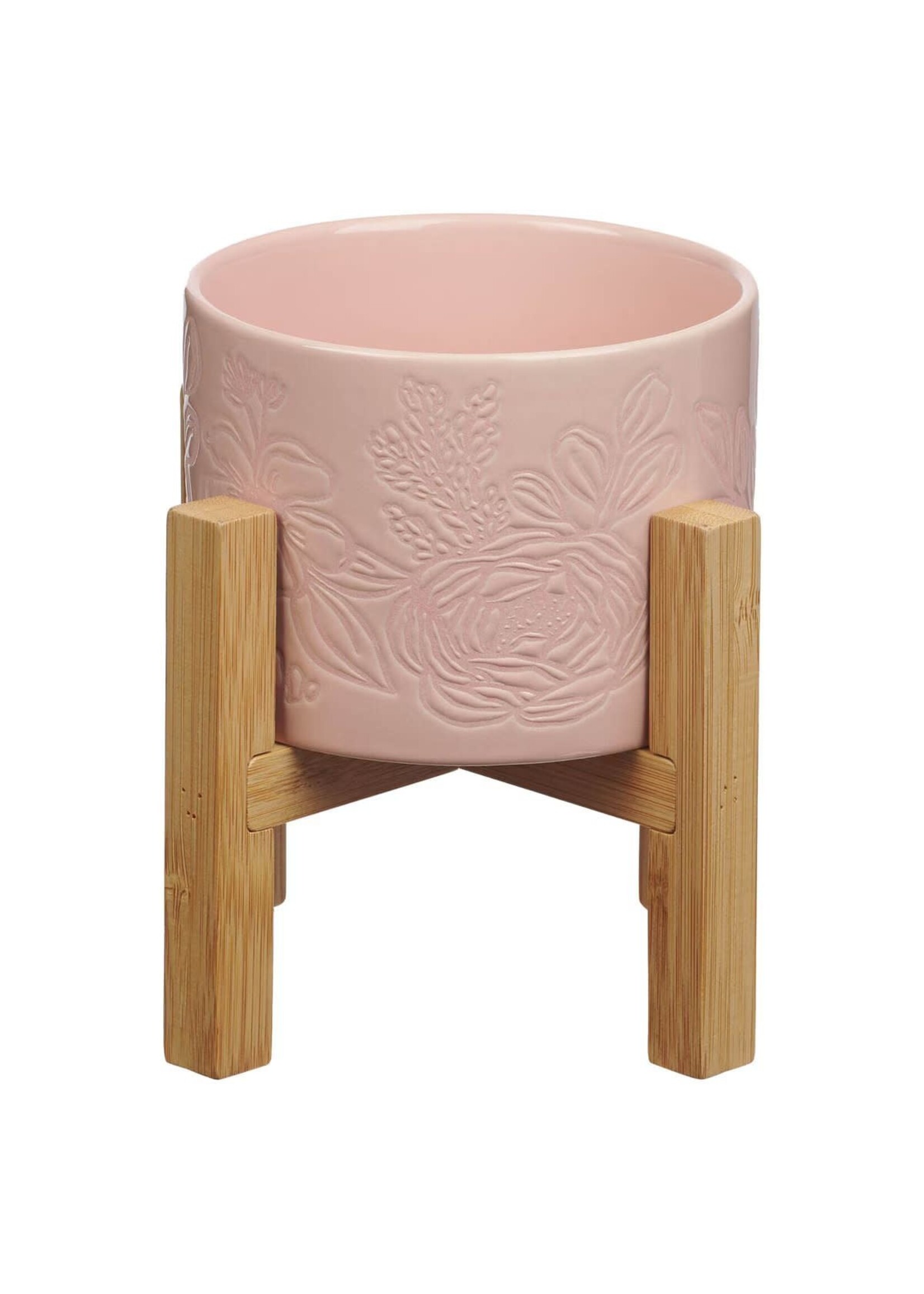Sophia Pink Planter Pot and Bamboo Stand