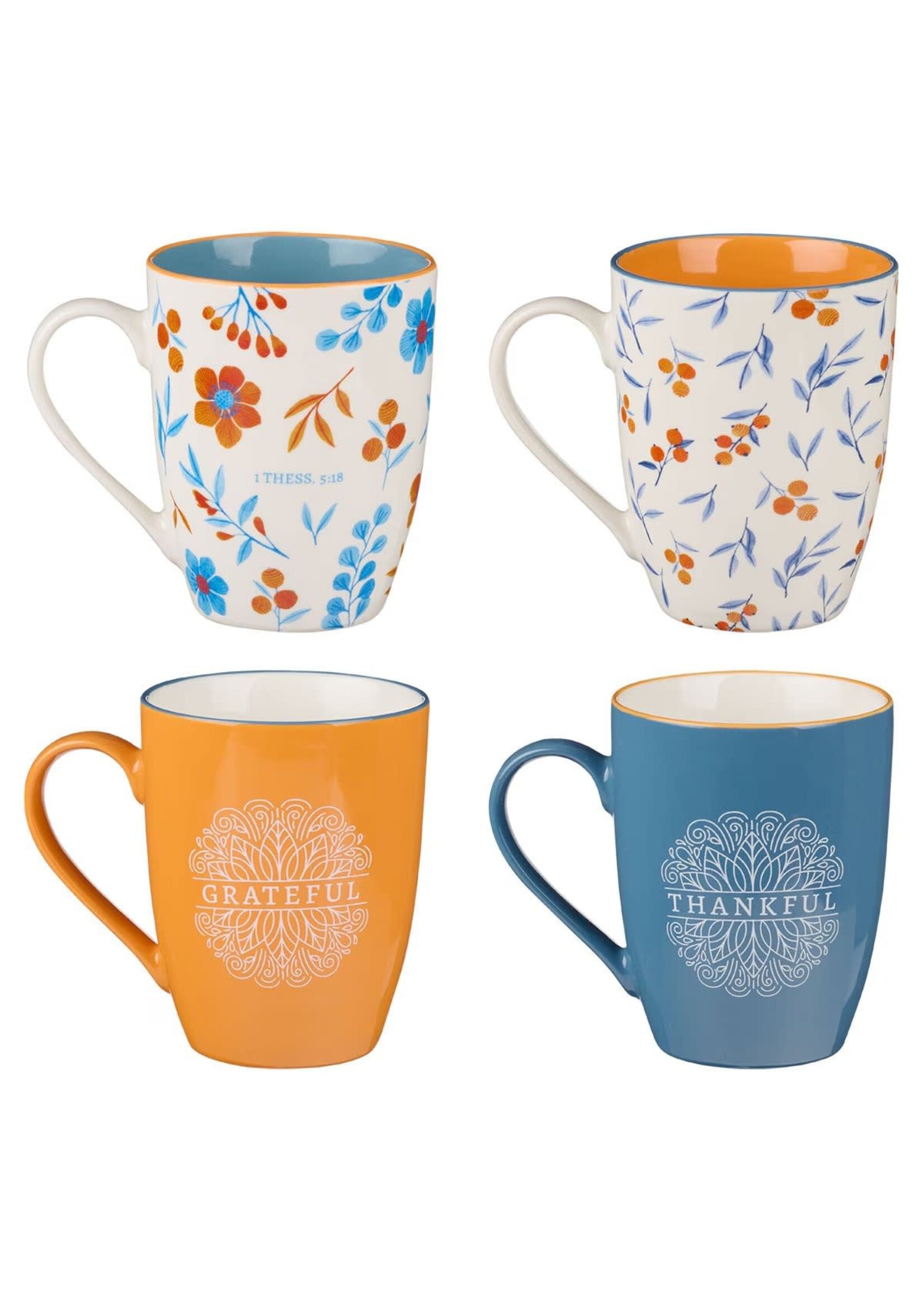 Give Thanks Blue and Orange Ceramic Mug Set - 1 Thessalonians 5:18