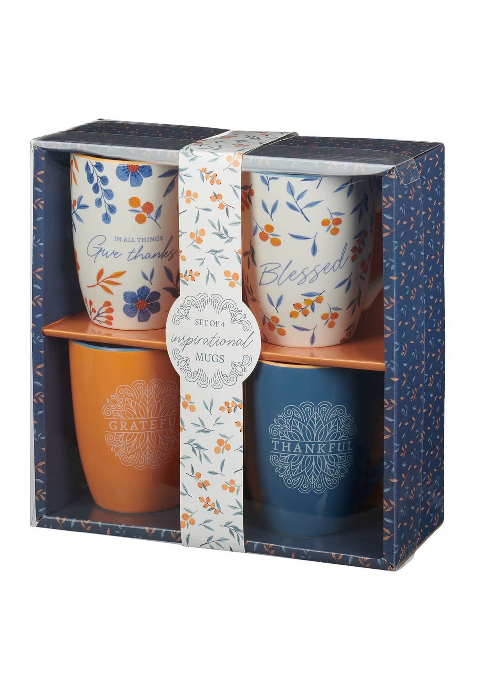 Give Thanks Blue and Orange Ceramic Mug Set - 1 Thessalonians 5:18