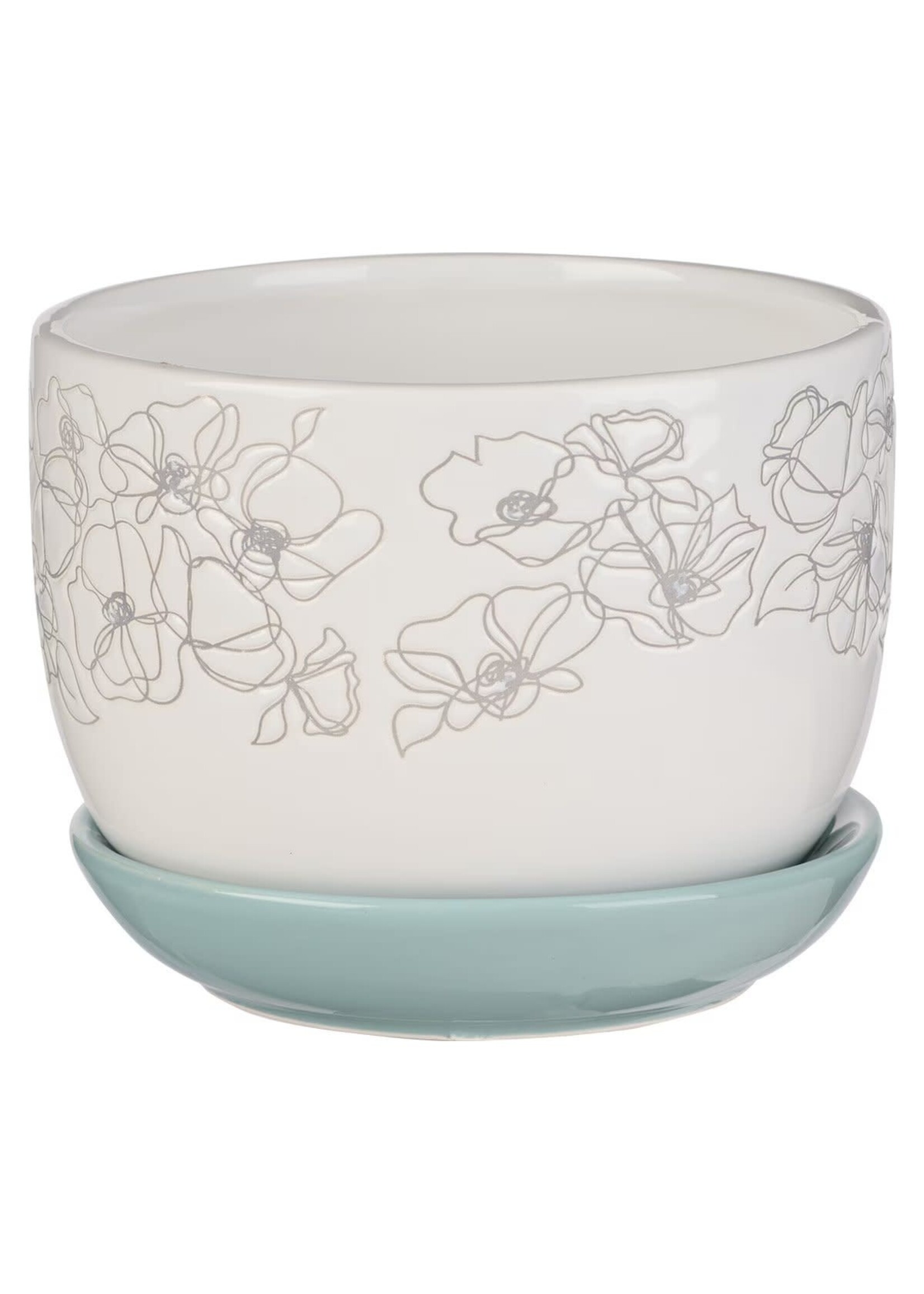 Mercy White and Light Blue Planter Pot with Saucer