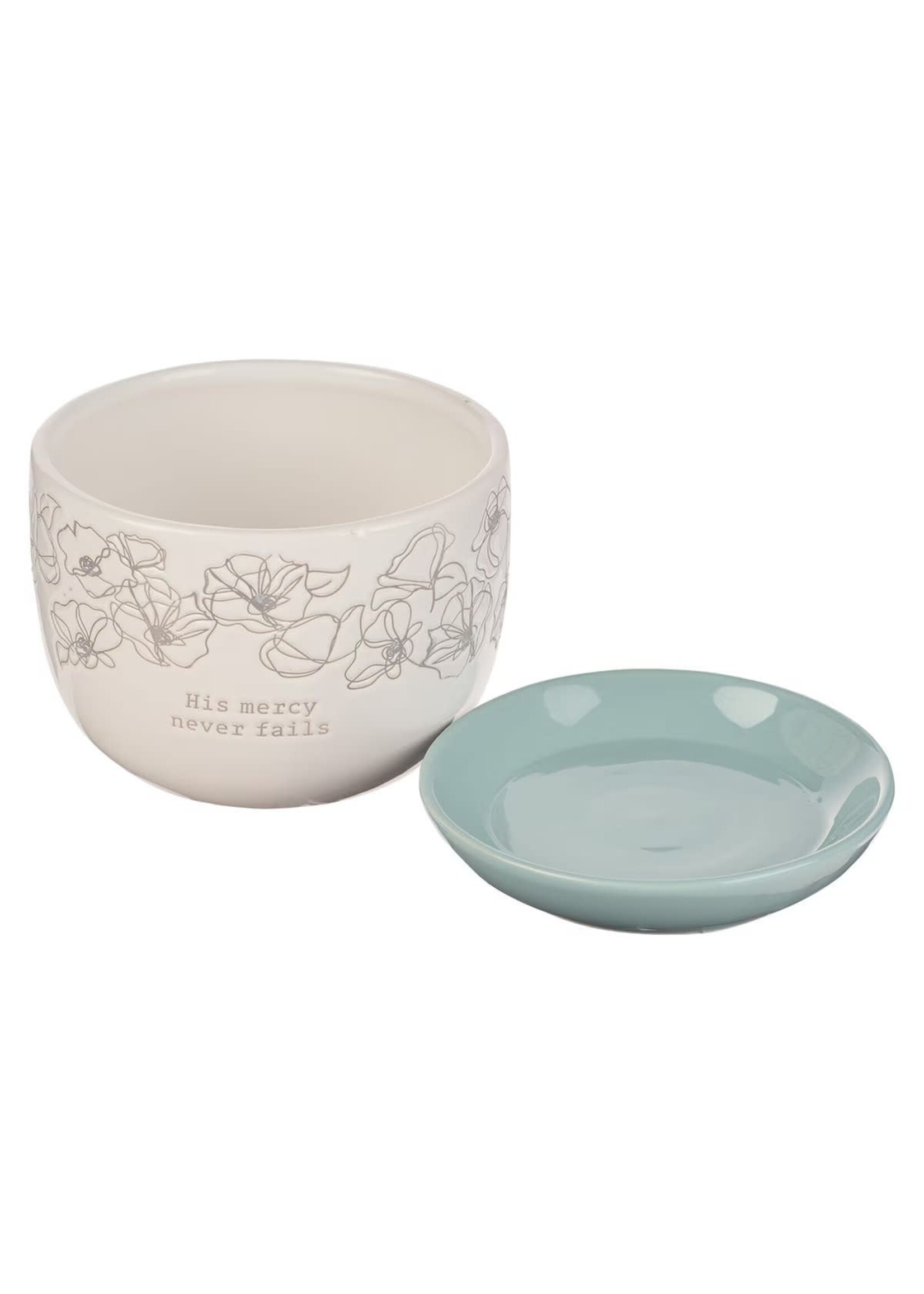 Mercy White and Light Blue Planter Pot with Saucer