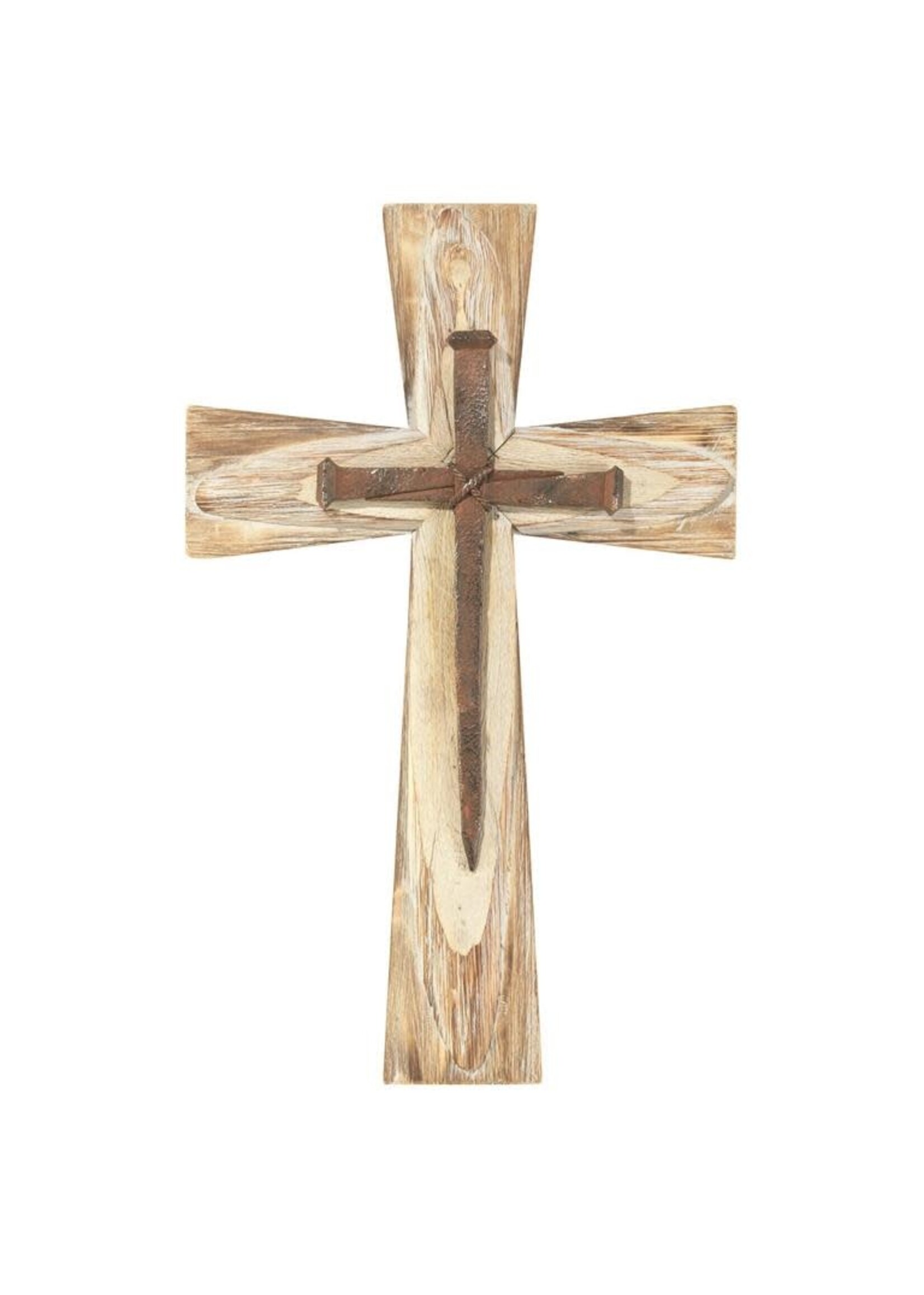 Wood Wall Cross With Nails Resin 19.5in