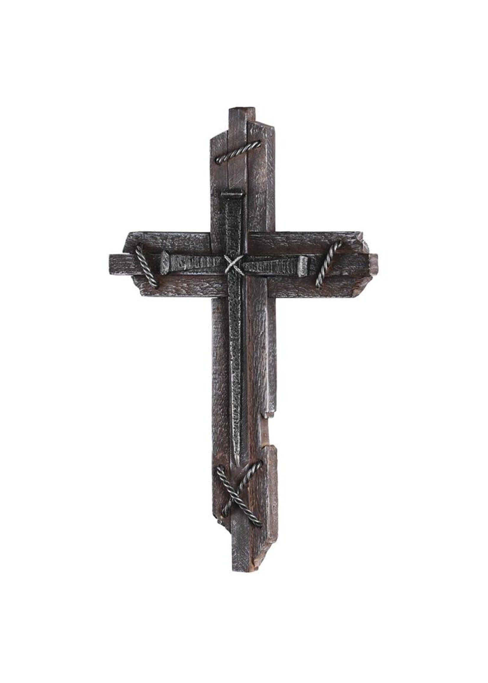 Wood Cross With Iron Ropes- 17.5"