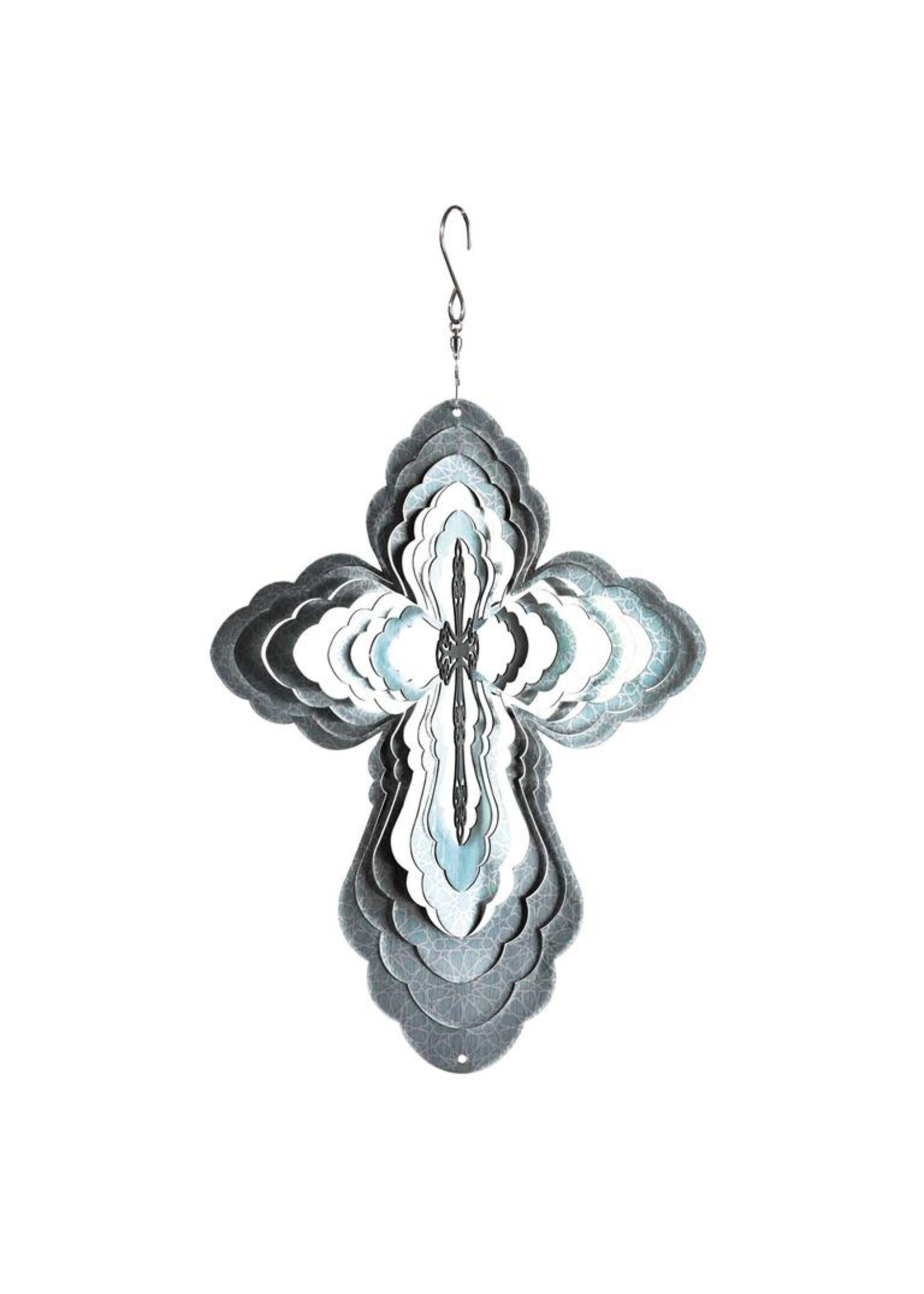 Steel Wind Spinner Cross - Green Lines