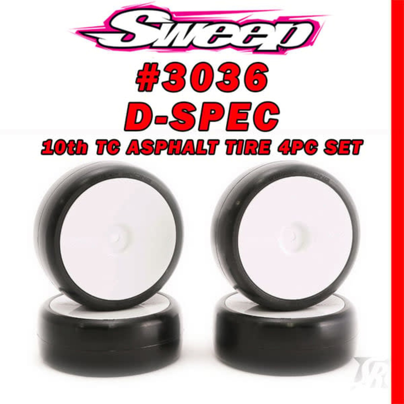 Sweep Sweep Racing 1/10th TC D36 D-SPEC Asphalt TC Tire 4pc set - White