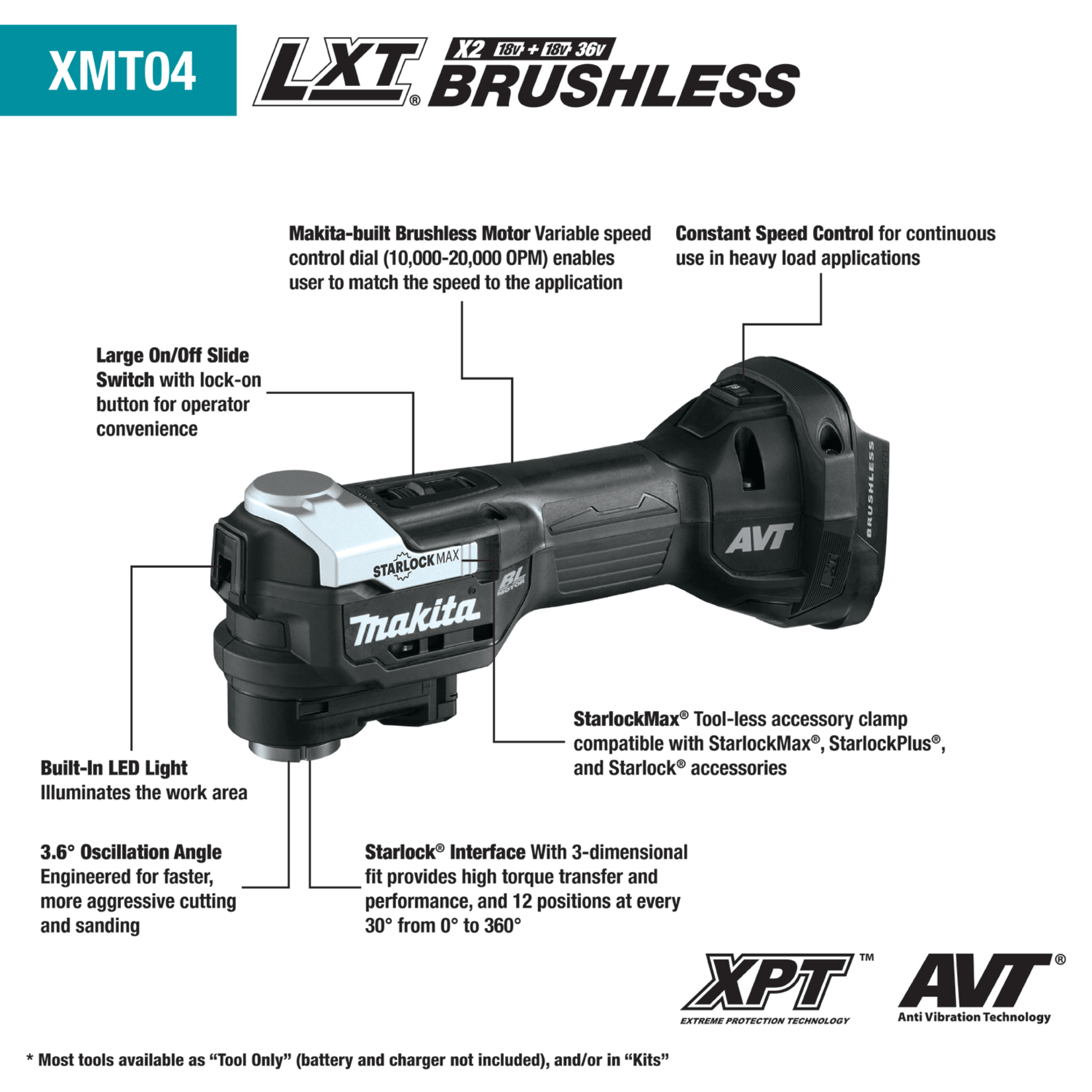 Makita Makita 18V LXT® Multi‑Tool | Sub‑Compact Brushless Cordless StarlockMax®  (Tool Only)