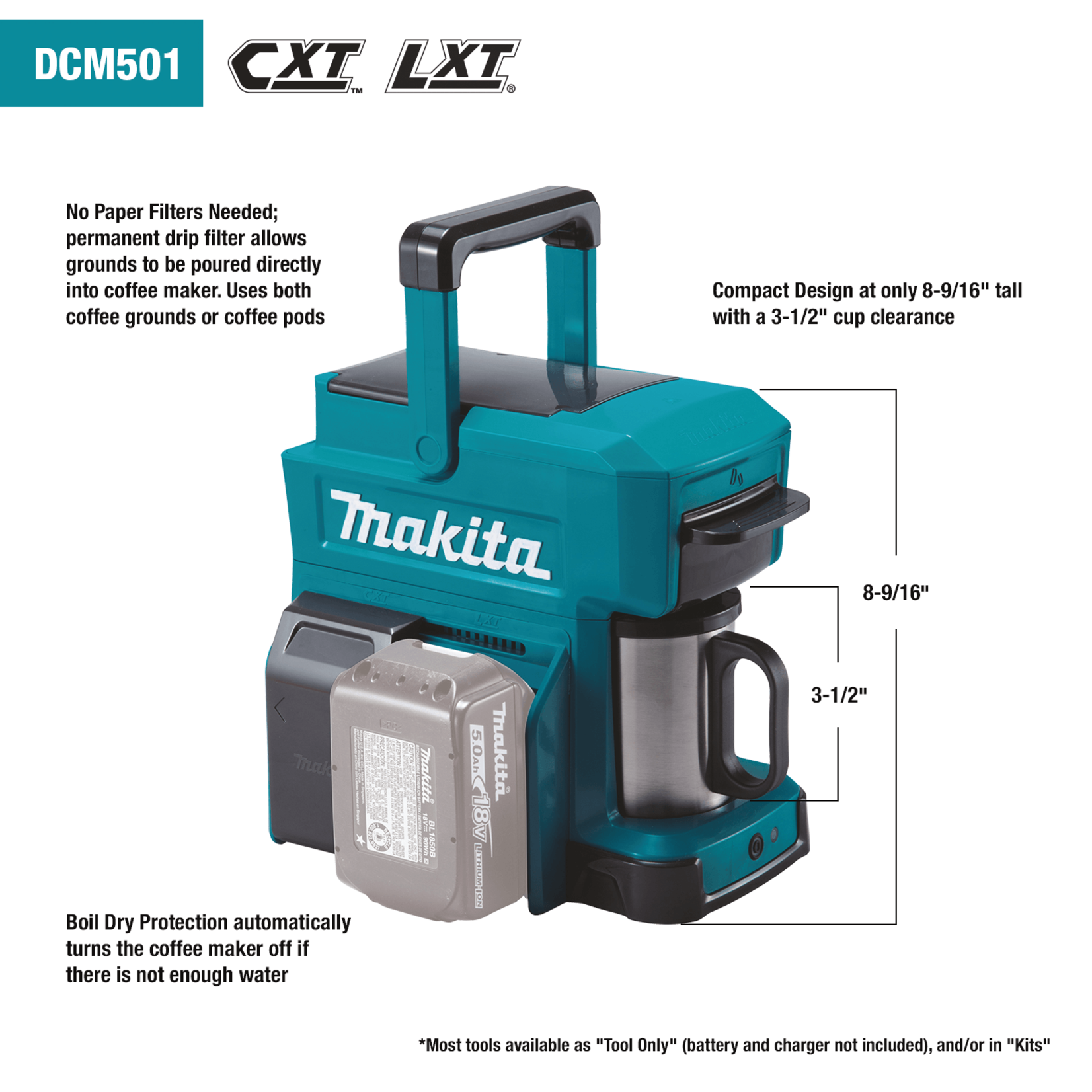 Makita DCM501Z 18V LXT / 12V Max CXT Cordless Coffee Maker, Tool Only