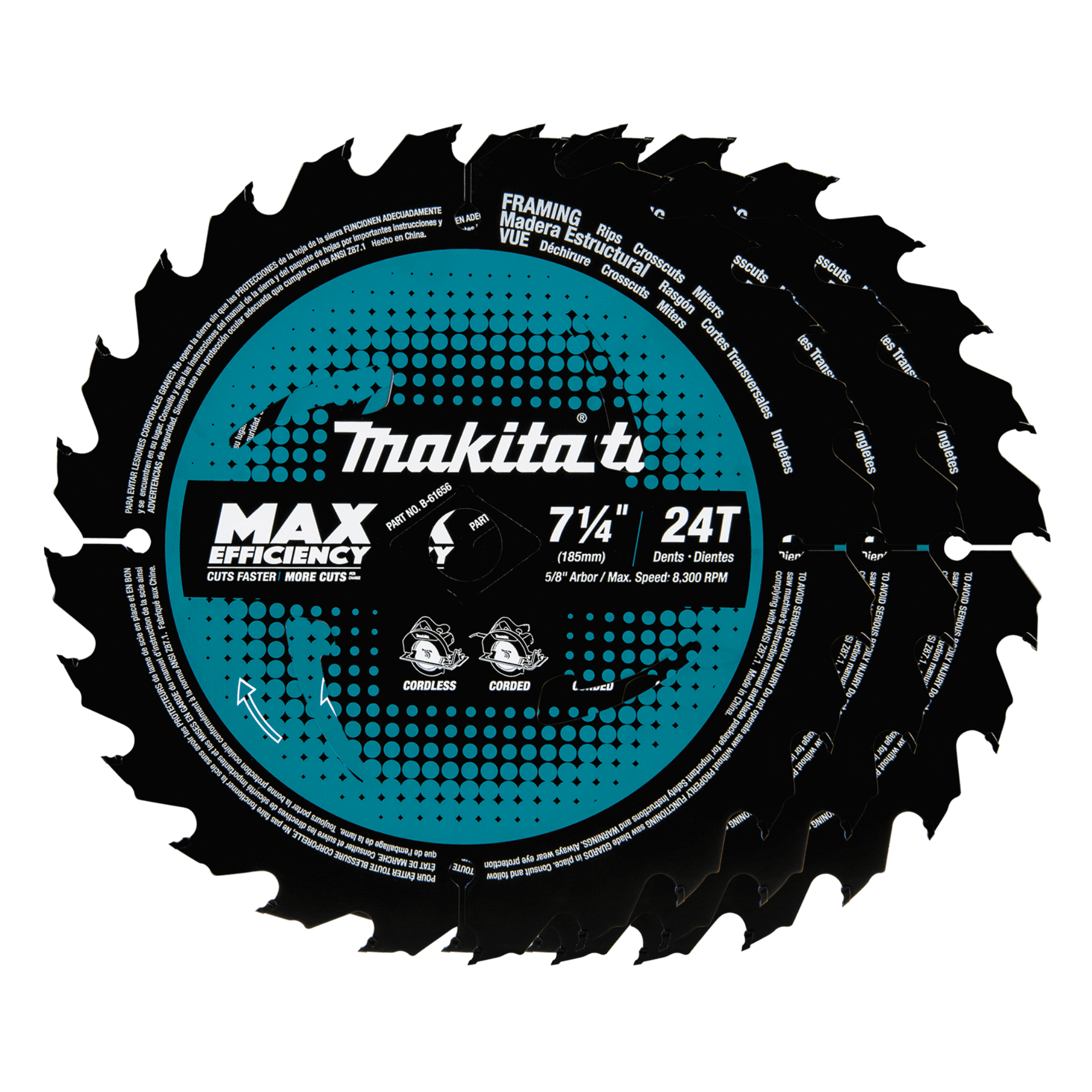 Makita 7-1/4 Circular Saw with Bonus 7-1/4 24T Carbide-Tipped Circular Saw Blade, Framing, 10/Pk