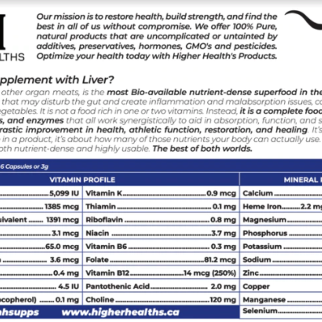Higher Healths Higher Healths | Grass Fed Beef Liver 180caps