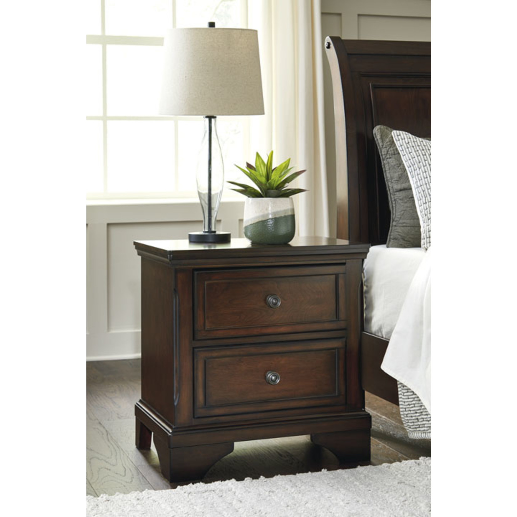 ASHLEY FURNITURE BROOKBAUER  RUSTIC BROWN 2DRAWER NSTAND BY ASHLEY