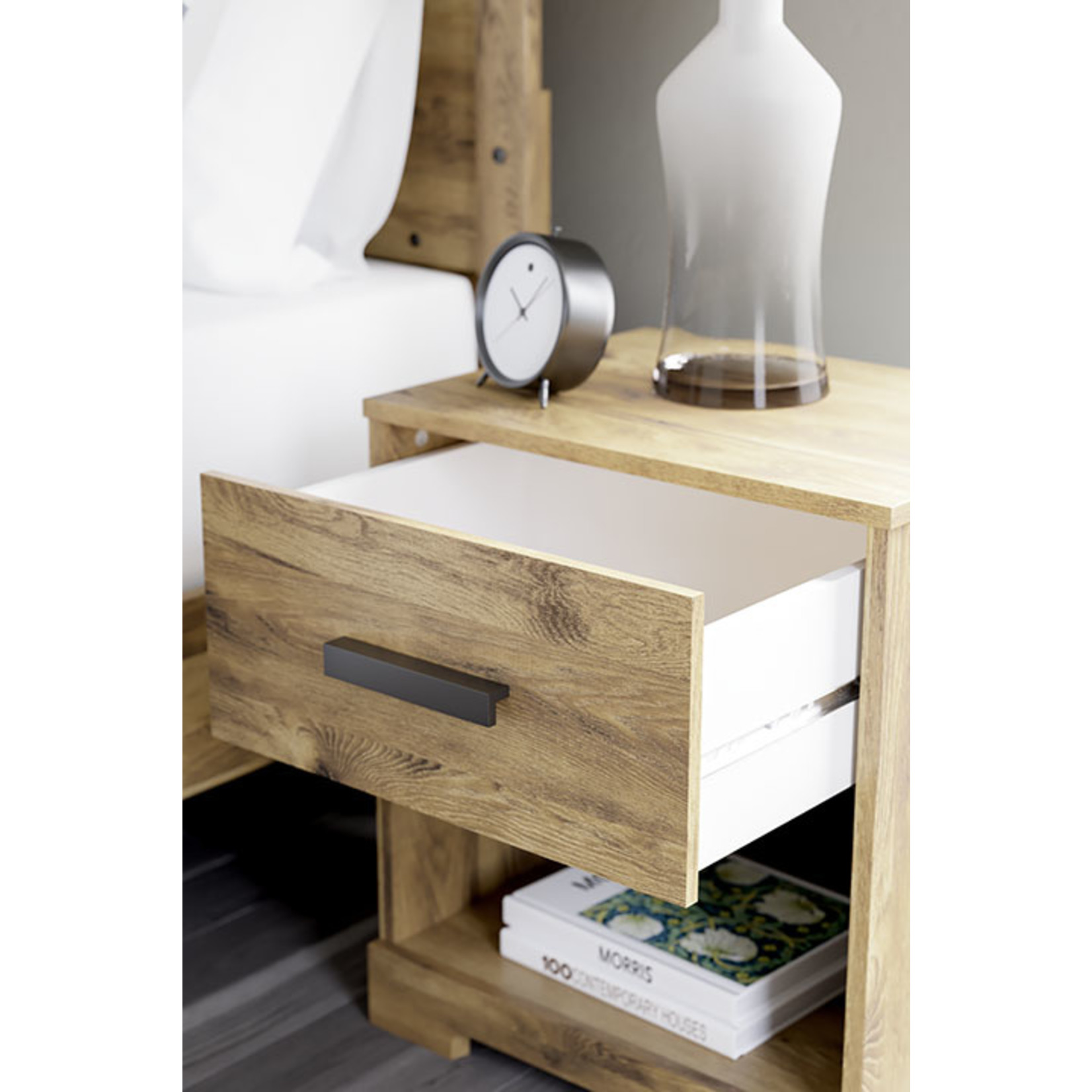 ASHLEY FURNITURE LARSTIN GOLDEN RUSTIC ONE DRAWER NSTAND BY ASHLEY