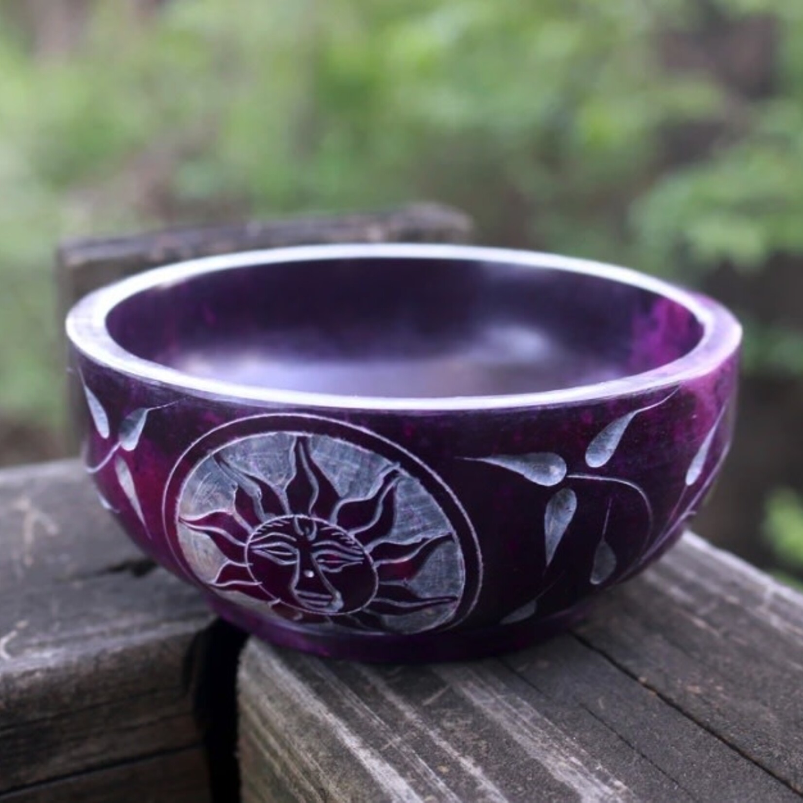 FANTASY GIFTS Hand Carved Purple Sun Smudge Holder