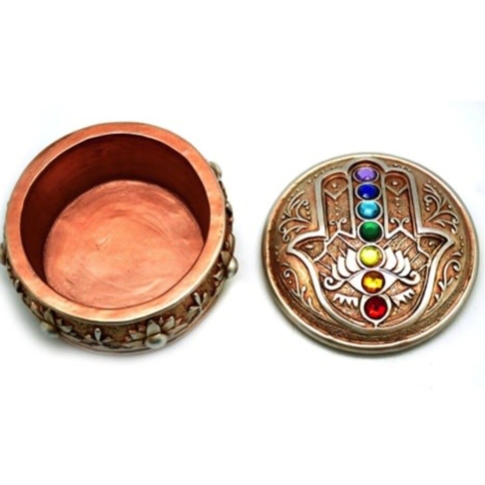 Faire Hamsa Resin Box With 7 Chakra Stones