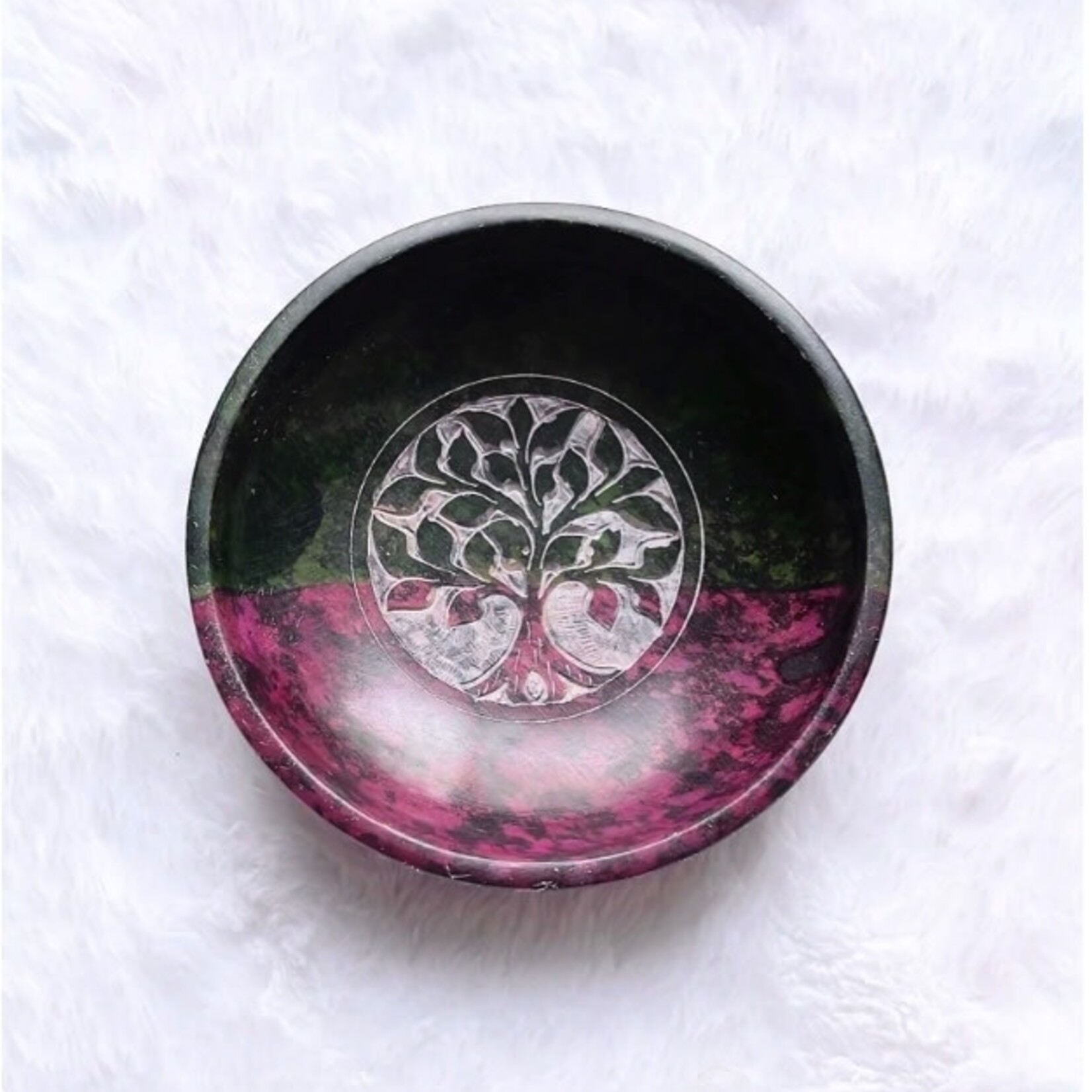 Faire Tree of Life Hand Carved Stone Smudge Bowl Green/Red