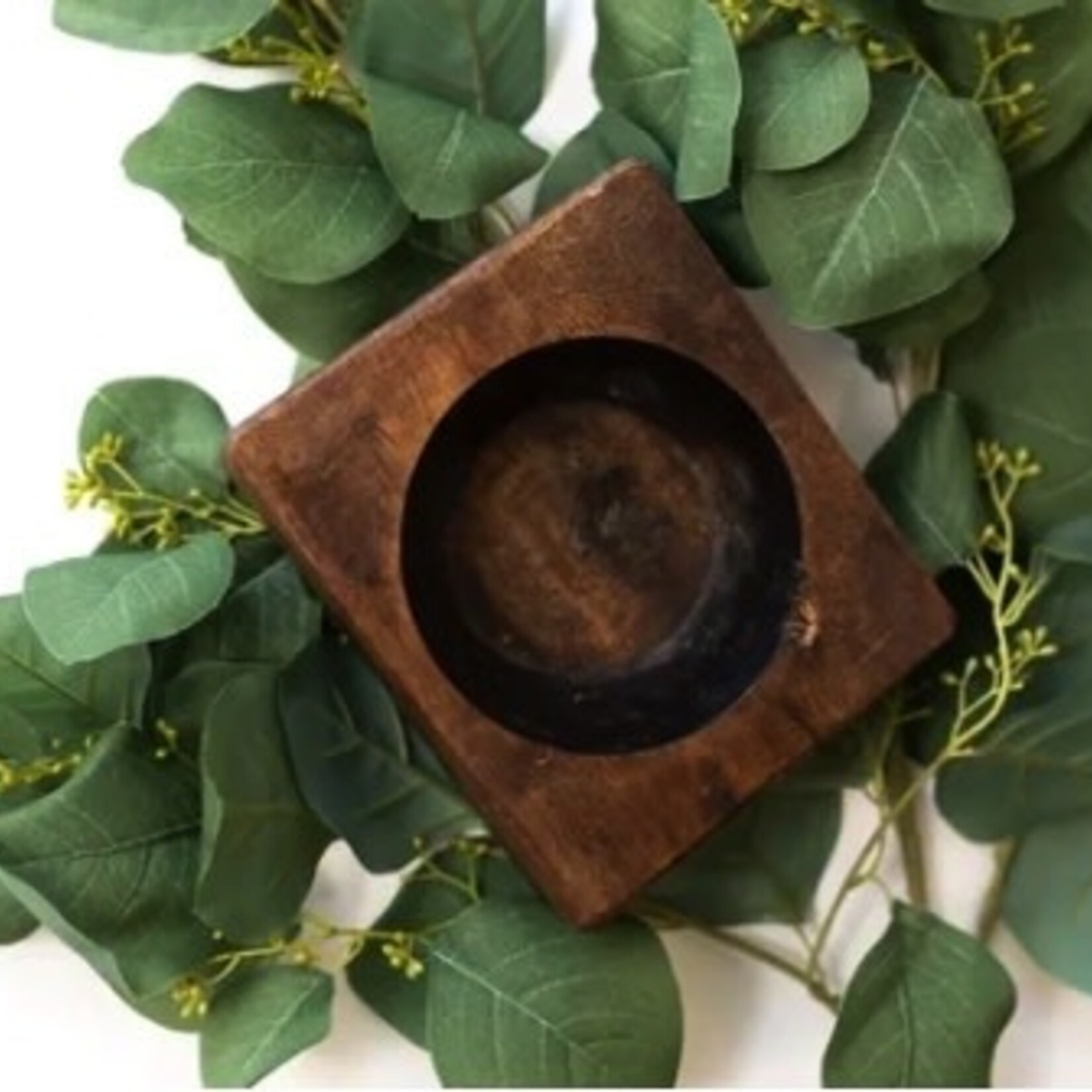 Forever Green Art Wooden Candle Holder - 1 Hole Natural 5.5x5.25x2.5
