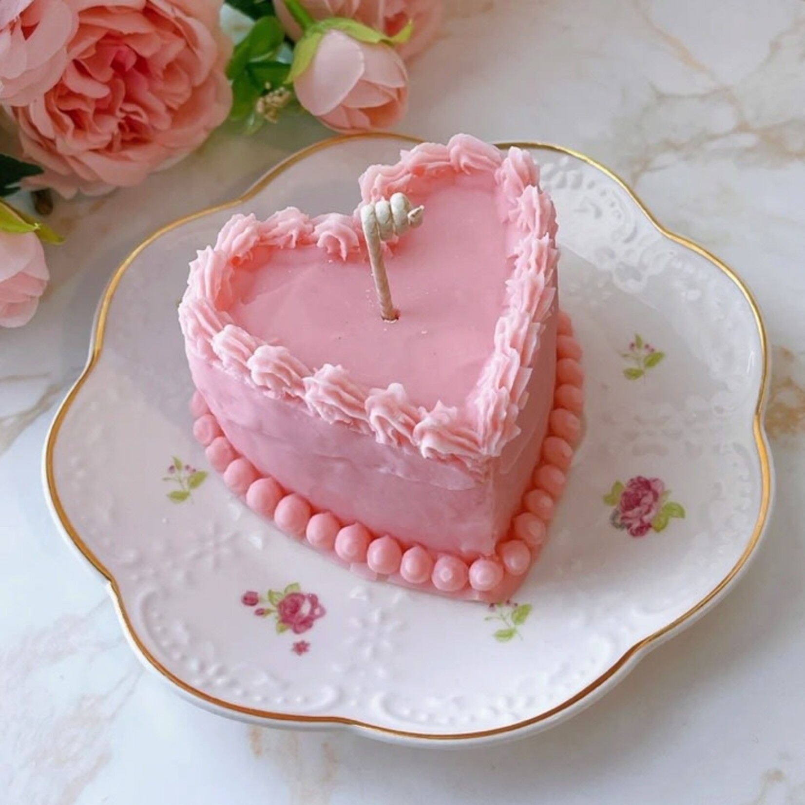 LAURA CO Heart Shaped Cake Candle- Pink Pastel