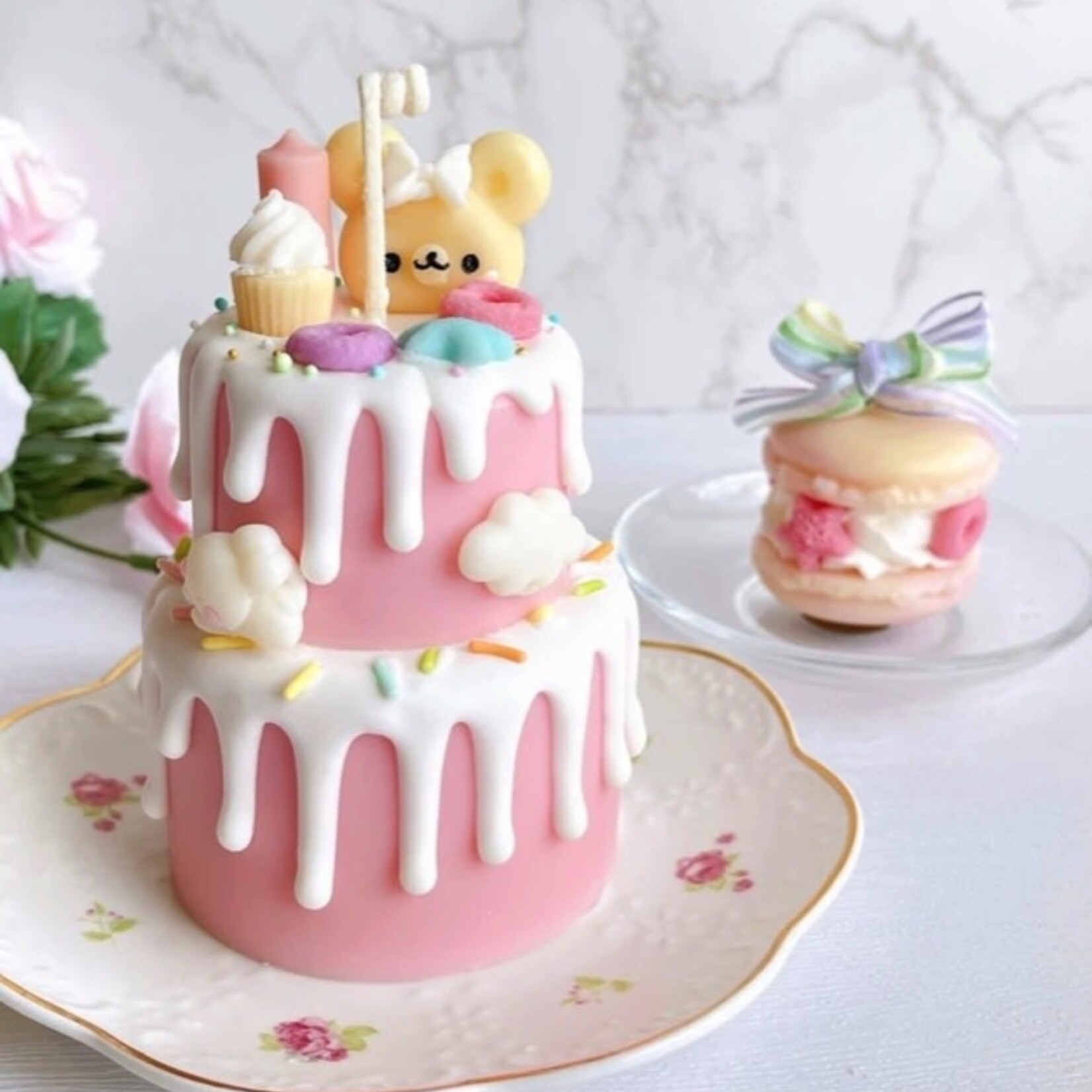 LAURA CO Bear Cake Candle | Dessert Candles- Strawberry