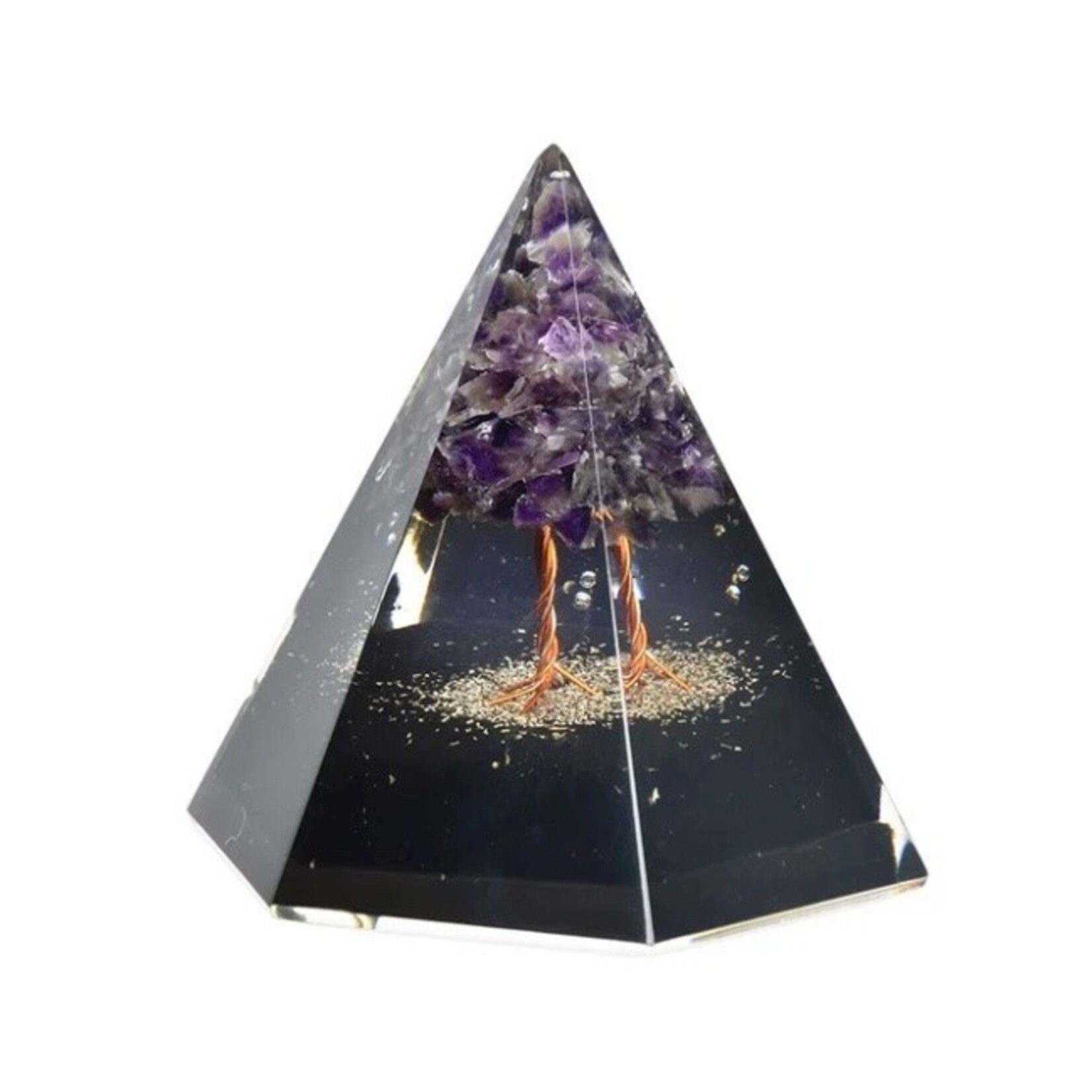 Faire Six Sided Tree of Life Orgonite Pyramid Small