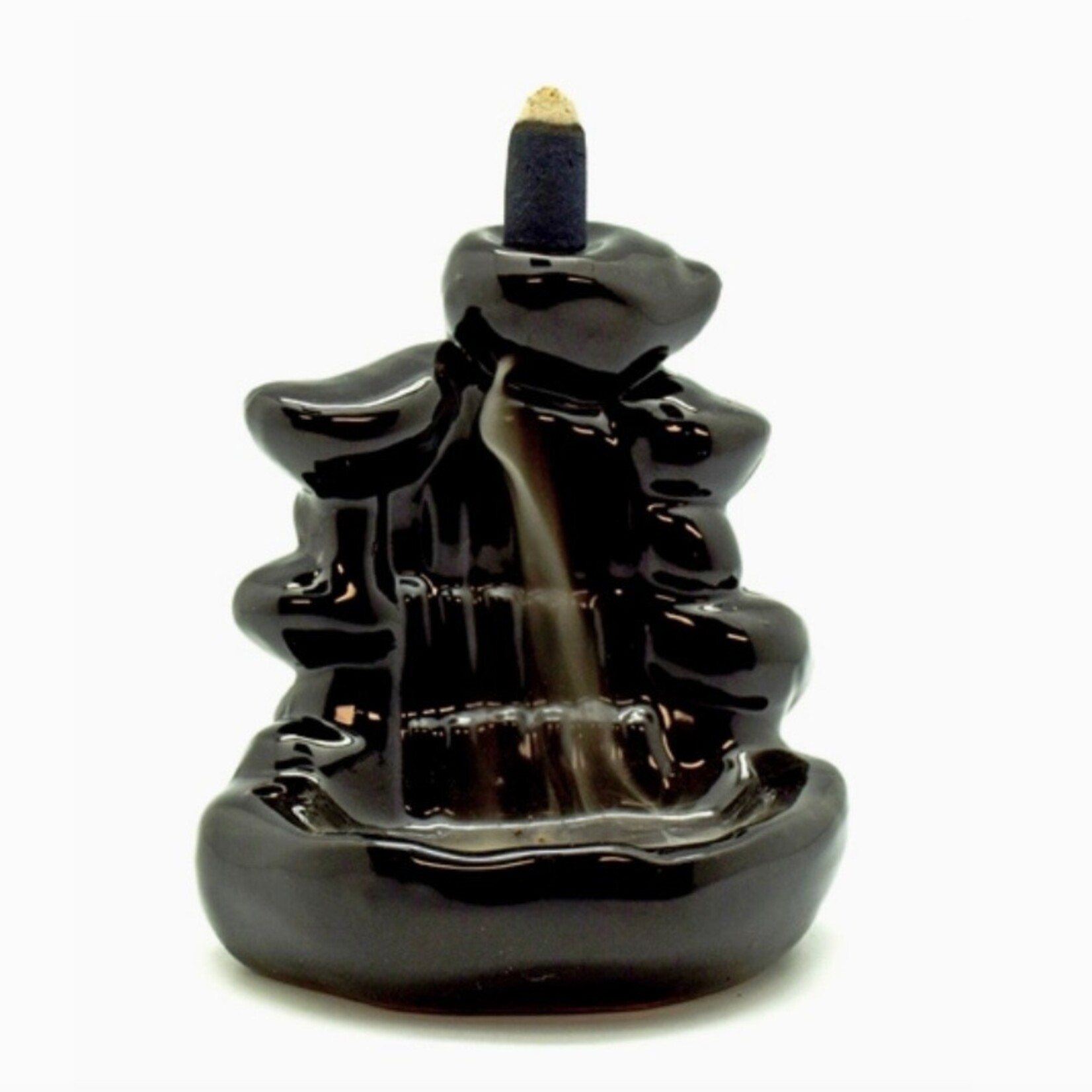 Faire Ceramic Wide Steps Back Flow Incense Burner Black