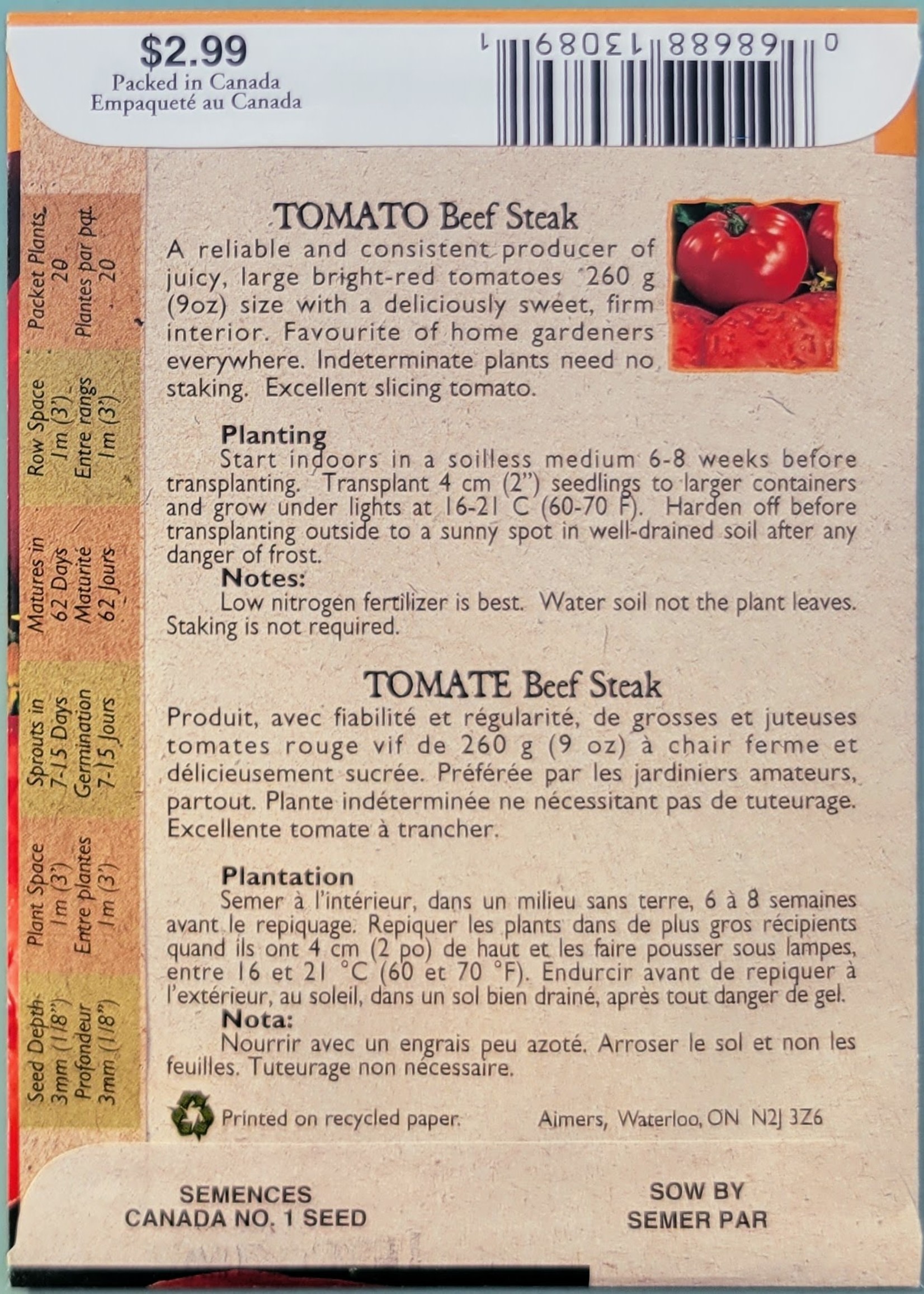 Aimers Organic Seeds Beefsteak Tomato Certified Organic