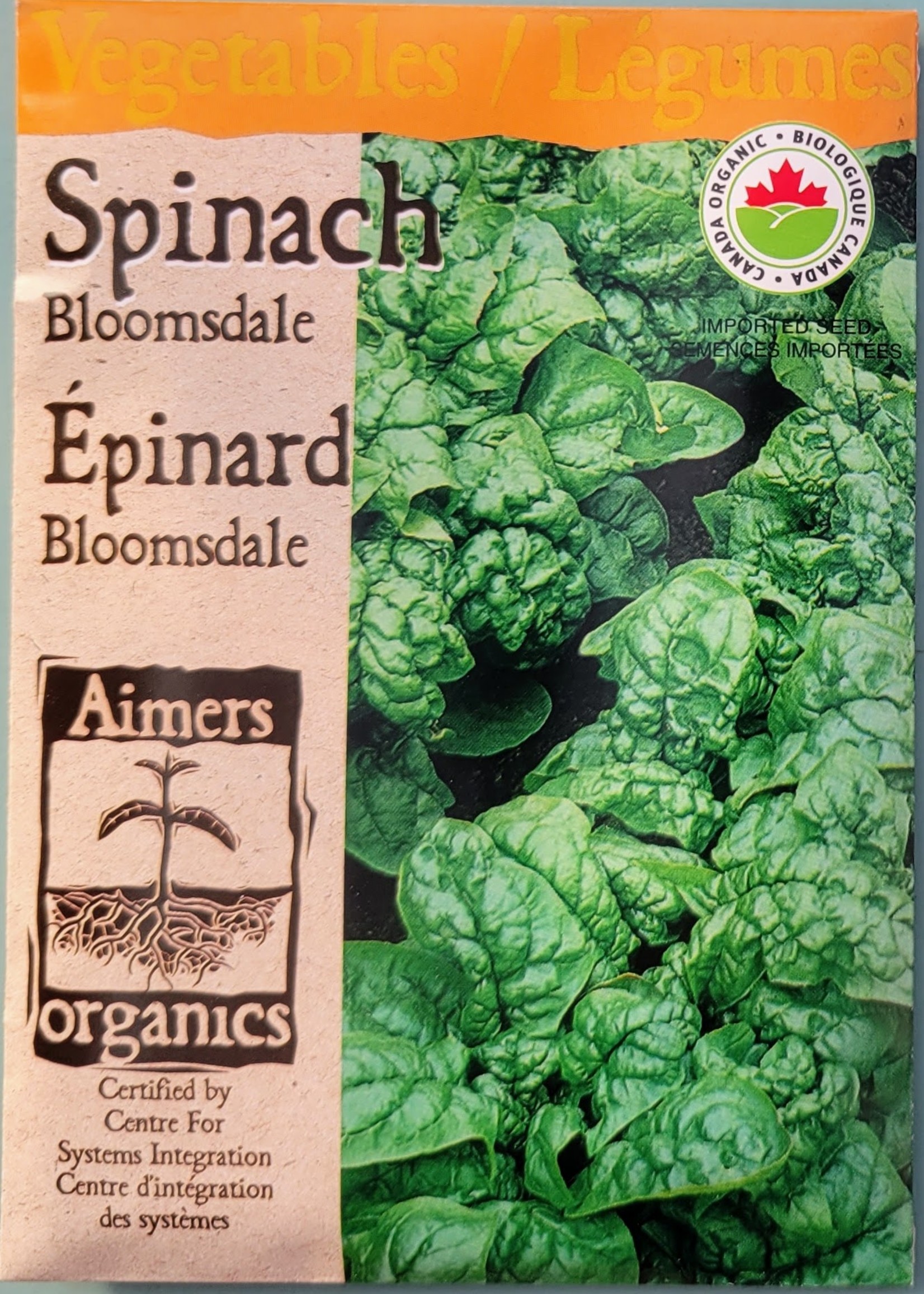 Aimers Organic Seeds Bloomsdale Spinach Certified Organic