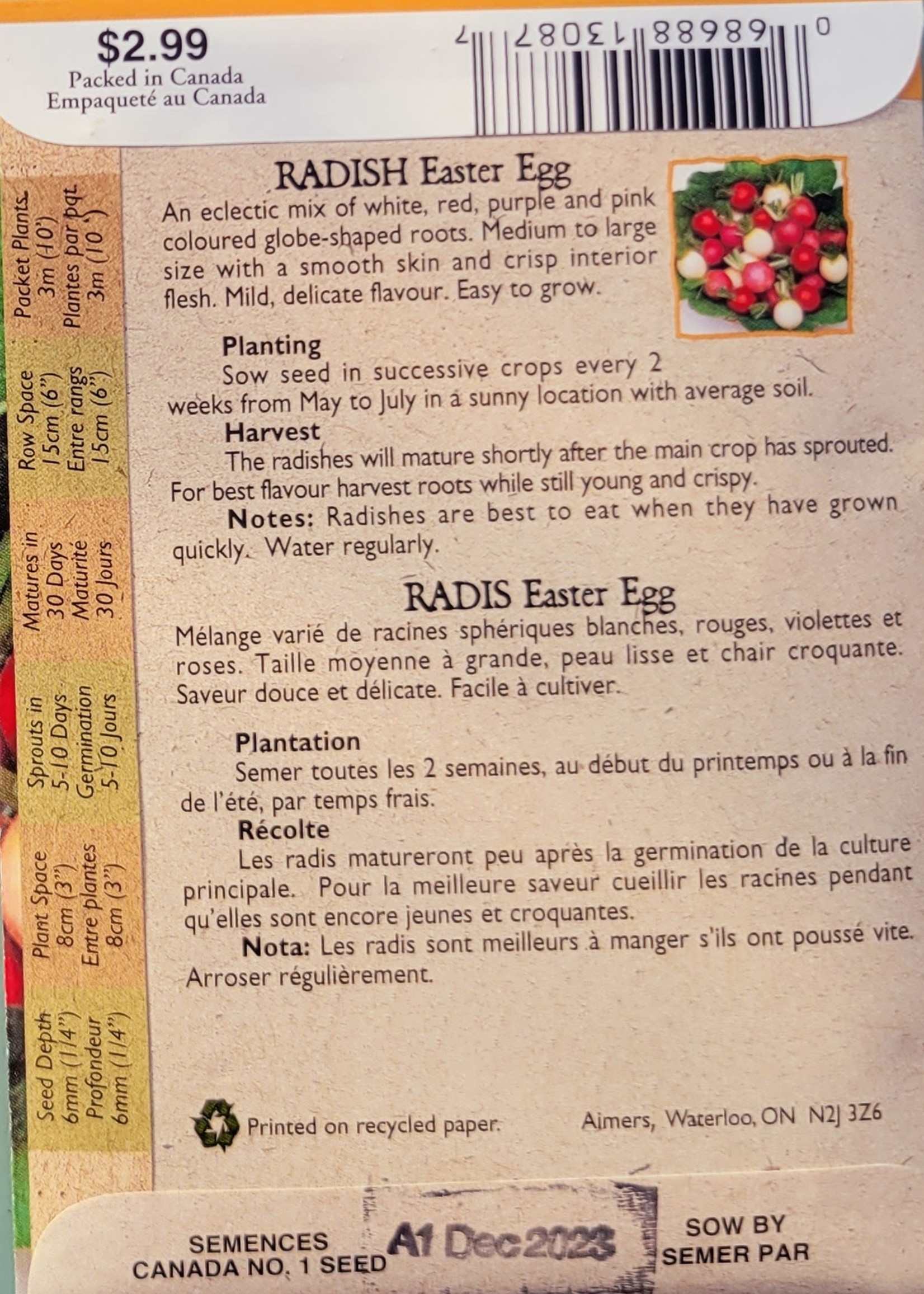 Aimers Organic Seeds Easter Egg Blend Radish Certified Organic