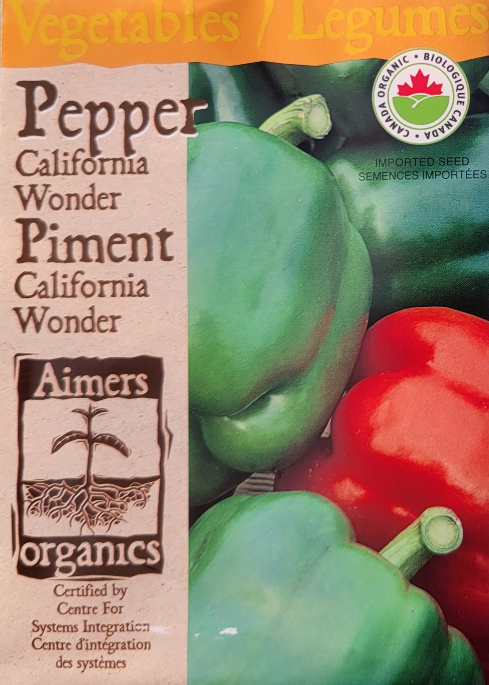 Aimers Organic Seeds California Wonder Pepper Certified Organic