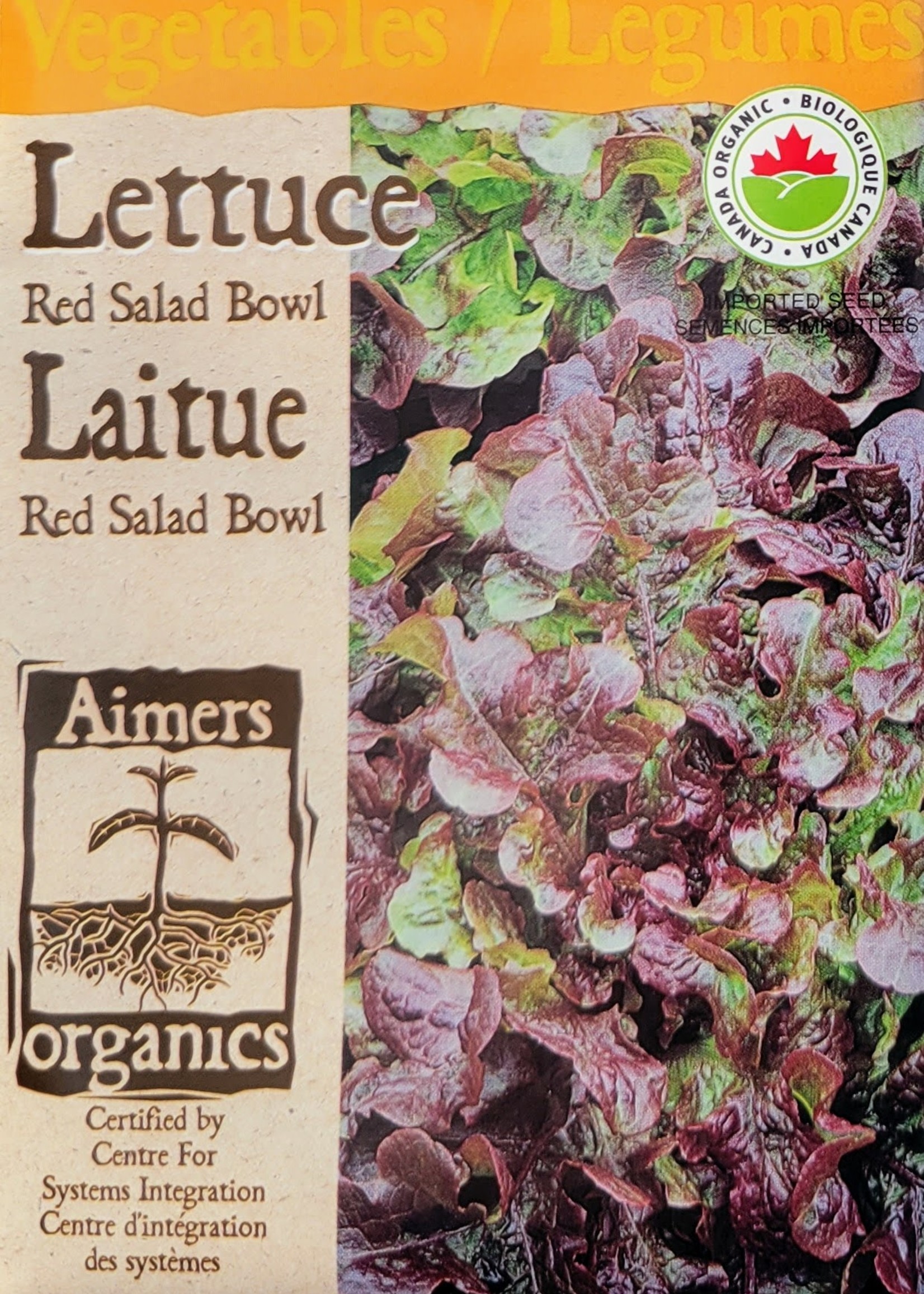 Aimers Organic Seeds Red Salad Bowl Lettuce Certified Organic
