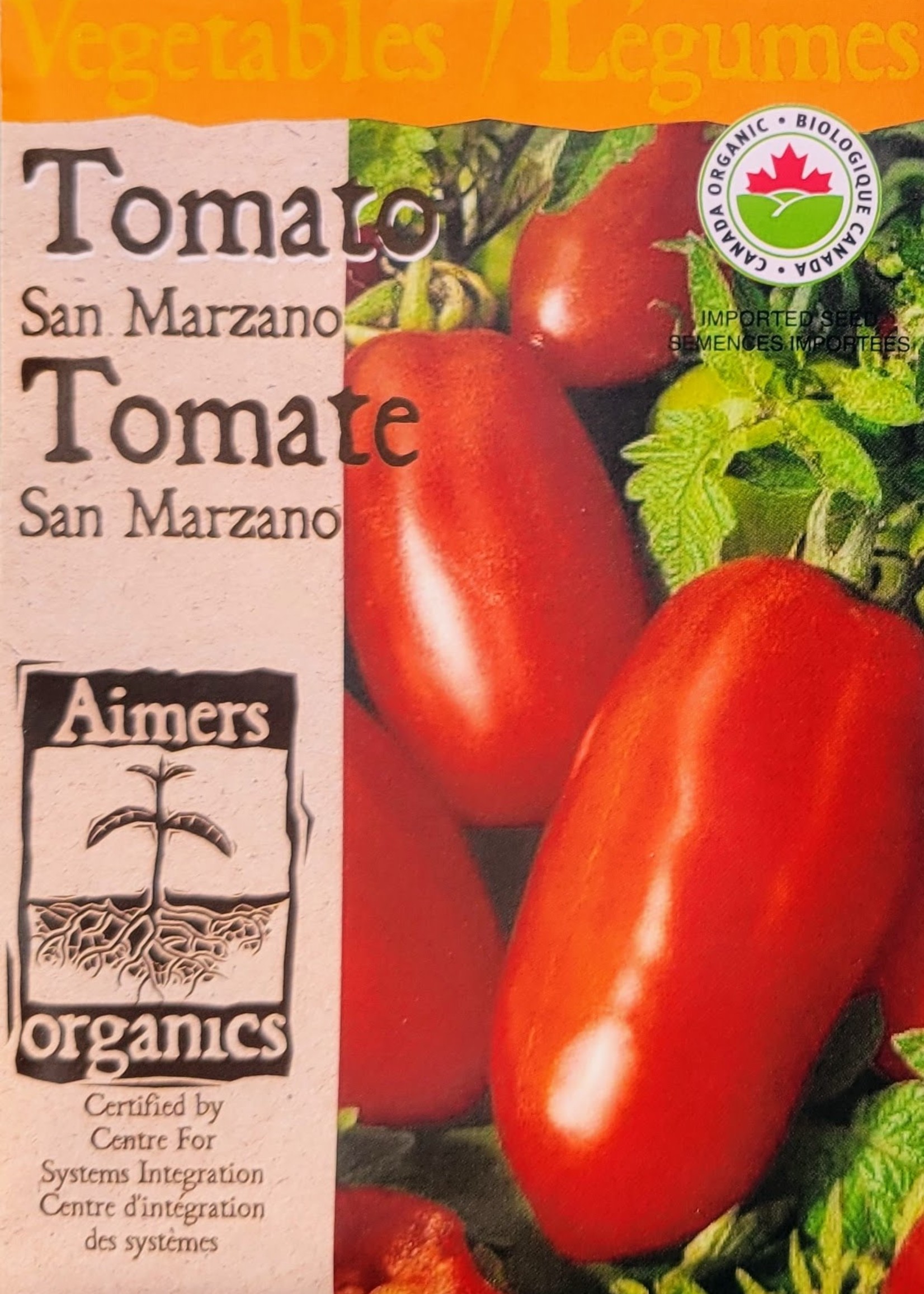 Aimers Organic Seeds San Marzano Tomato Certified Organic